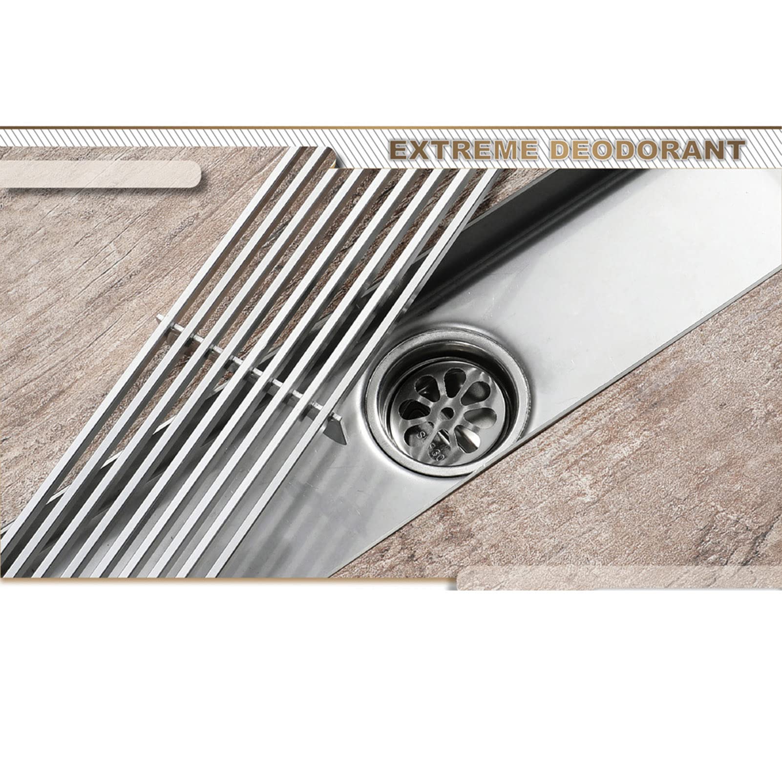 Stainless Steel Linear Floor Drain - Rectangular Shower Drain with Anti-Clogging & Anti-Odor Design for Kitchen, Bathroom, Garage, Basement - Perfect for Wet Rooms, Showers, and Outdoor Use