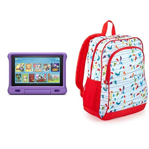 Fire HD 10 Kids Tablet 32GB - Purple | Amazon Exclusive Kids Tablet Backpack with Birds Design | Durable & Kid-Friendly | Perfect for Learning, Games & Travel | Best Educational Gift for Children Ages 3-12
