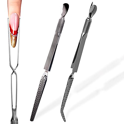 2Pcs Professional Nail Pinching Tool & Cuticle Pusher Set - Silvery Acrylic Nail Forms, Polish Remover Clips for Salon & Home Manicure | Perfect for Nail Art, Gel Extensions & DIY Nail Care
