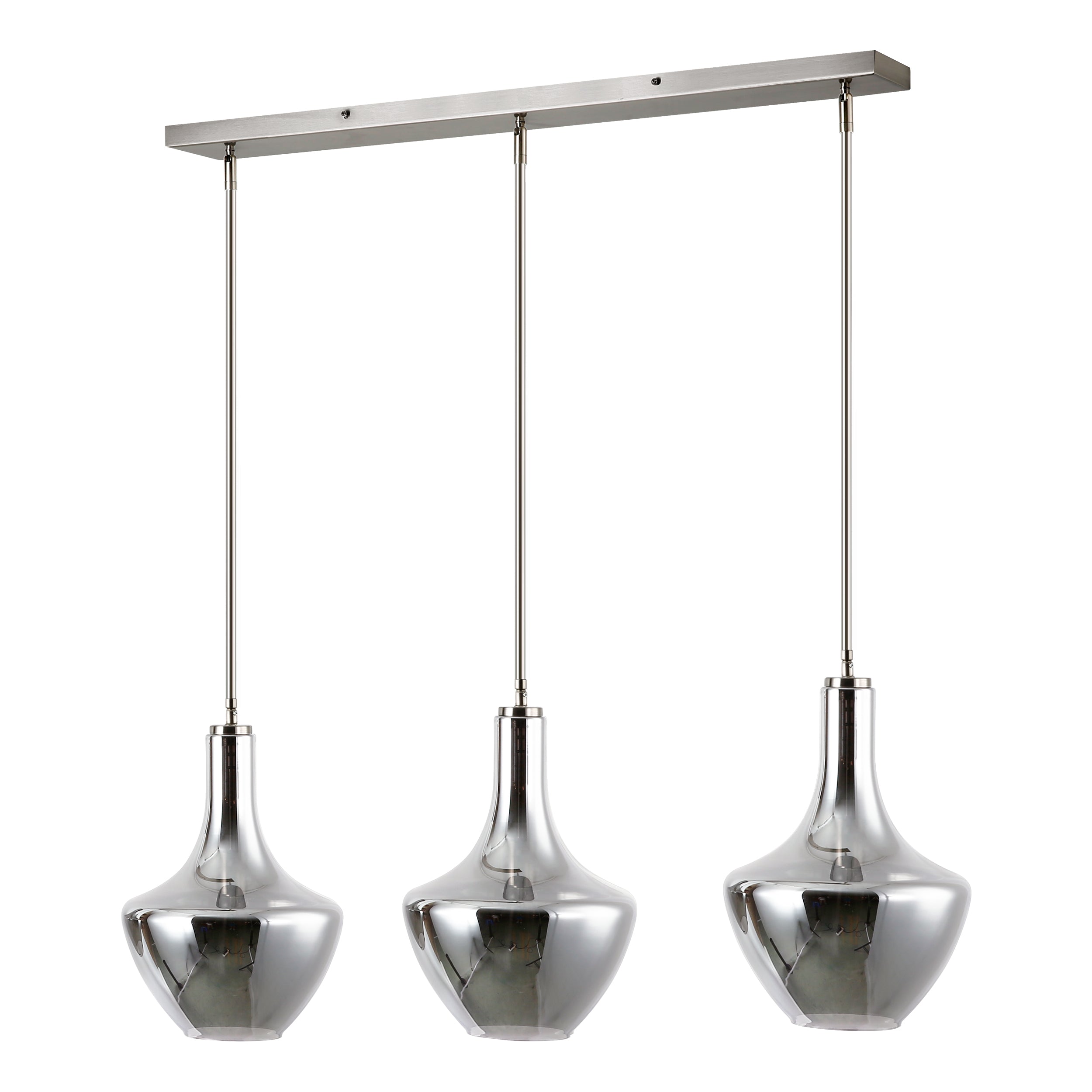 Modern 3-Light Pendant Island Lighting Fixture for Kitchen Dining Room - Brushed Nickel Finish, Adjustable Height, Dimmable LED Bulbs Included - Perfect for Home, Restaurant, and Cafe Decor