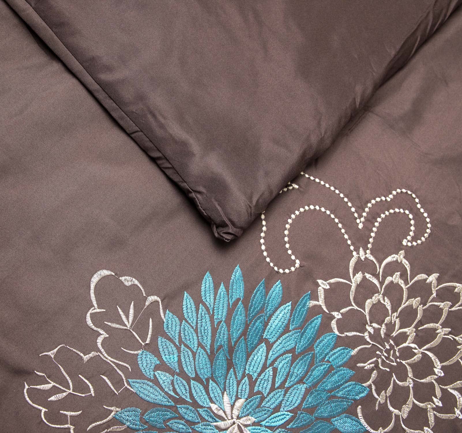 Legacy Decor Floral Striped Comforter Set - Twin, Brown Teal Taupe for Cozy Bedroom Decor