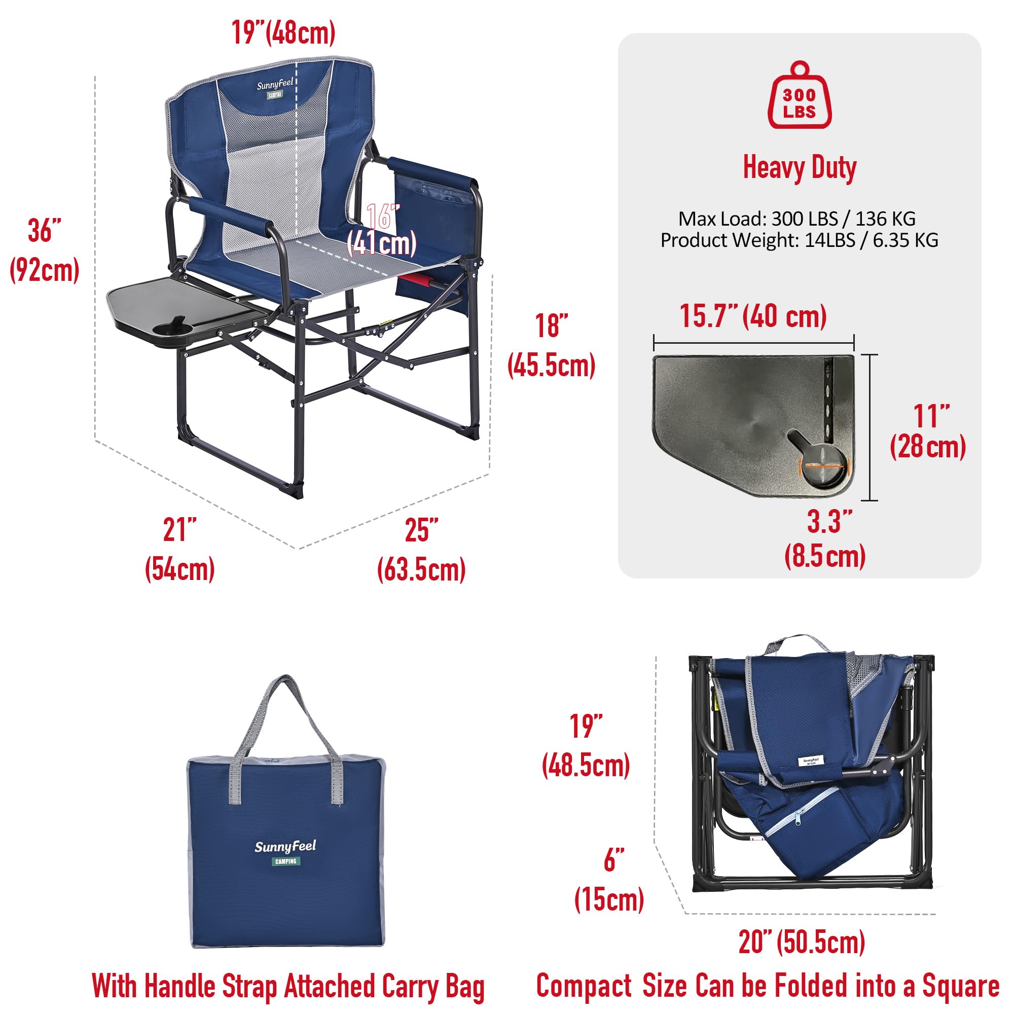 **SUNNYFEEL Oversized Heavy Duty Folding Camping Chair with Side Table & Pocket – Portable Outdoor Chair for Beach, Fishing, Picnic, Concert, Tailgating – Perfect for Camping, Backyard, and Patio Relaxation**