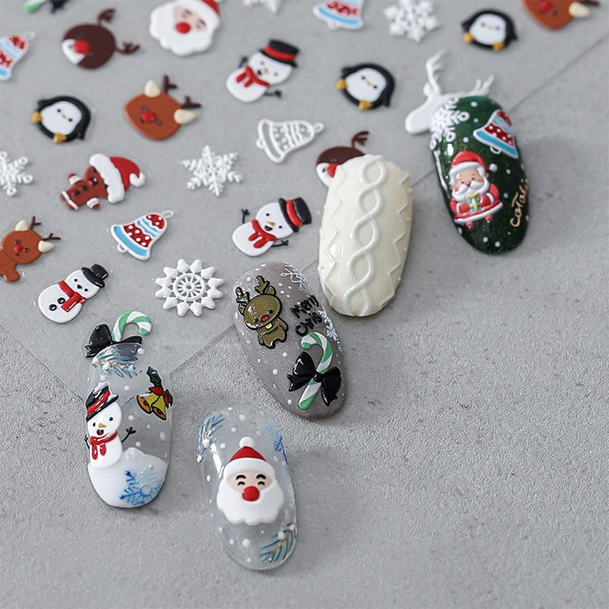 5D Christmas Nail Art Stickers - Winter Snowman & Elk Pattern Nail Decals for Holiday Nails (4 Sheets) | Perfect for Christmas Parties, Gift Giving & Festive Nail Designs