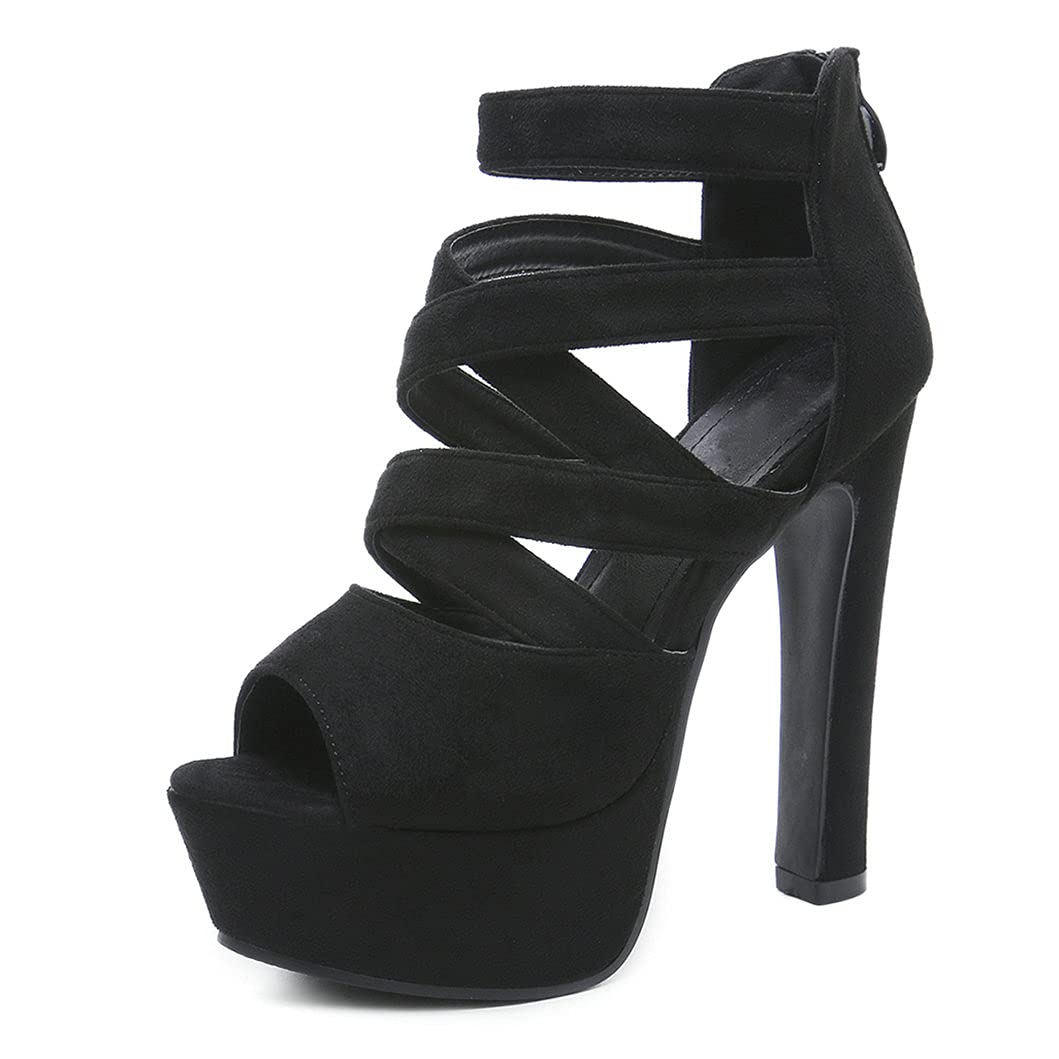 Women's Peep Toe Strappy High Heel Sandals with Platform Block Heel - Sexy Summer Dress Shoes for Weddings, Parties & Date Nights