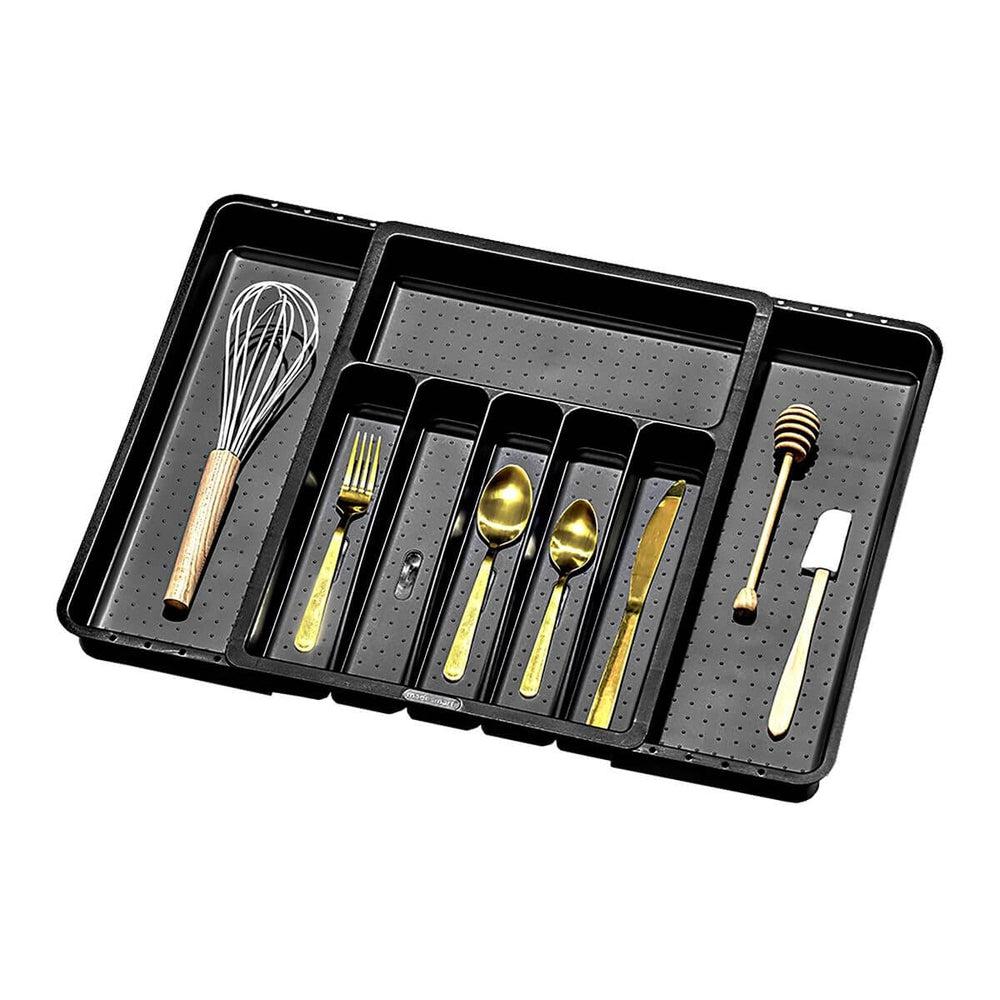 Expandable 8-Compartment Cutlery Tray with Grip Base - Carbon Gray - Perfect for Kitchen Utensil Organization in Drawers & Cabinets