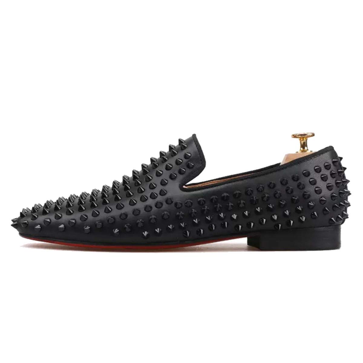 FERUCCI Men's Black Leather Loafers with Spikes - Comfortable Slip-On Shoes for Casual Wear, Office & Outdoor Use
