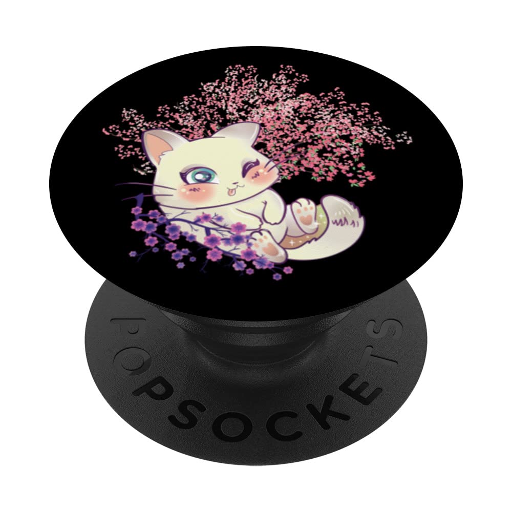 Cute Kawaii Kitten Sakura Tree Cherry Blossom Japanese Style Swappable PopSockets PopGrip - Perfect for Phone Cases, Tablets & Laptops, Ideal Gift for Anime & Japan Lovers