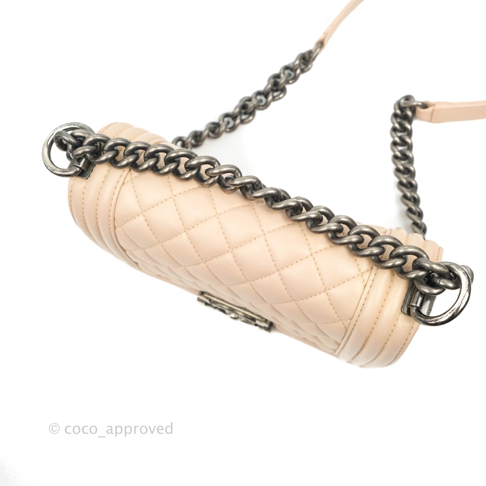 Chanel Boy Small Light Beige Pink Calfskin Bag with Ruthenium Hardware - Luxury Crossbody Purse for Women, Perfect for Date Night & Evening Events
