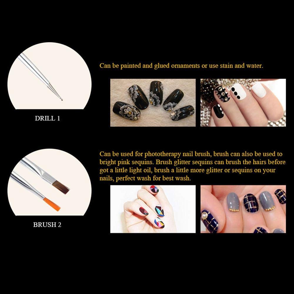 20 Pcs Professional Nail Art Brush Set with Rhinestone Handles - Nail Painting, Drawing, Polish & Foundation Brushes for Manicure & Pedicure | Perfect for Salon, Home DIY Nail Art & Professional Nail Technicians