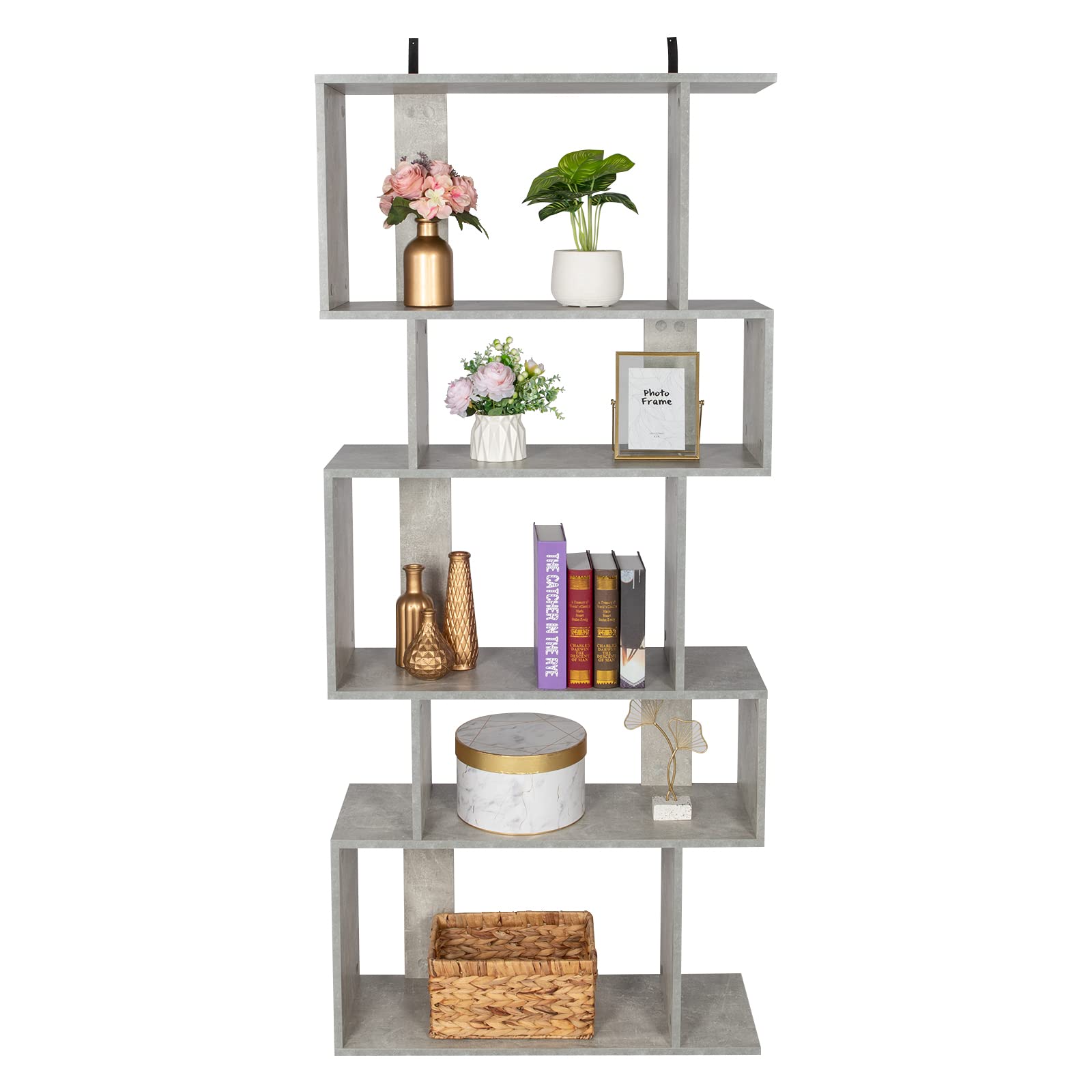 WiCCI 5-Tier Freestanding Ladder Bookcase - 5-Cube Corner Storage Bookshelf with Adjustable Shelves, Space-Saving Closet Organizer & Display Cabinet for Home Office (Gray) - Perfect for Living Room, Bedroom, Study and Office Storage Solutions