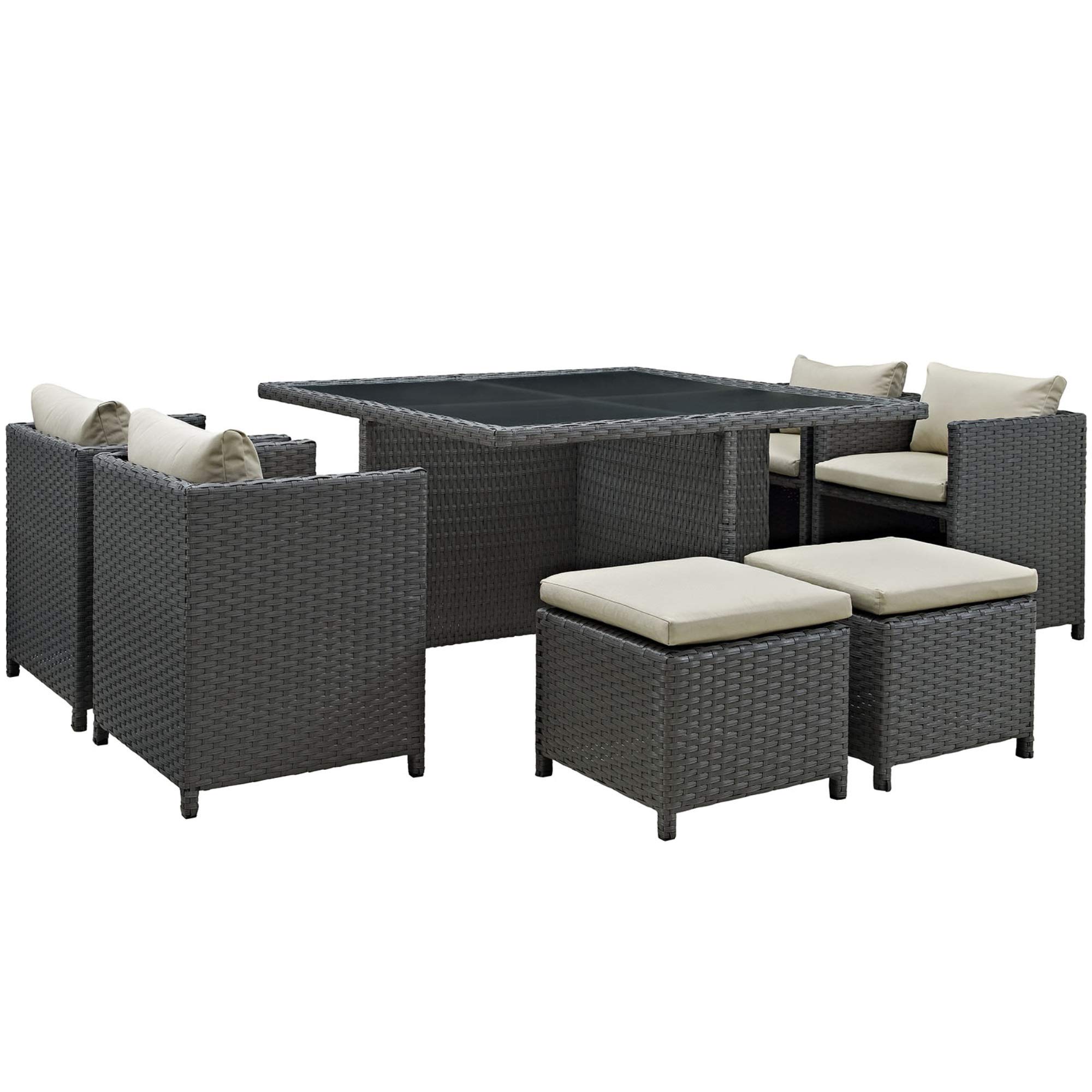 Ergode Sojourn 9-Piece Outdoor Patio Dining Set with Sunbrella Cushions - UV-Resistant Synthetic Rattan & Aluminum Frame - Perfect for Backyard, Garden, Poolside or Terrace Dining