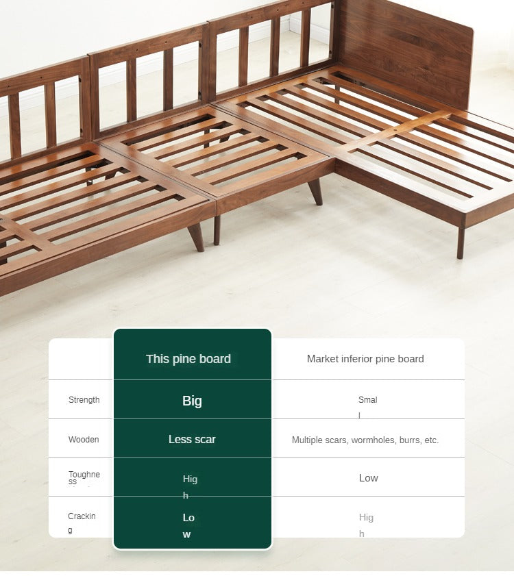 Premium Black Walnut & Ash Solid Wood Adjustable Headrest Sofa - Modern Living Room Furniture for Relaxation & Comfort