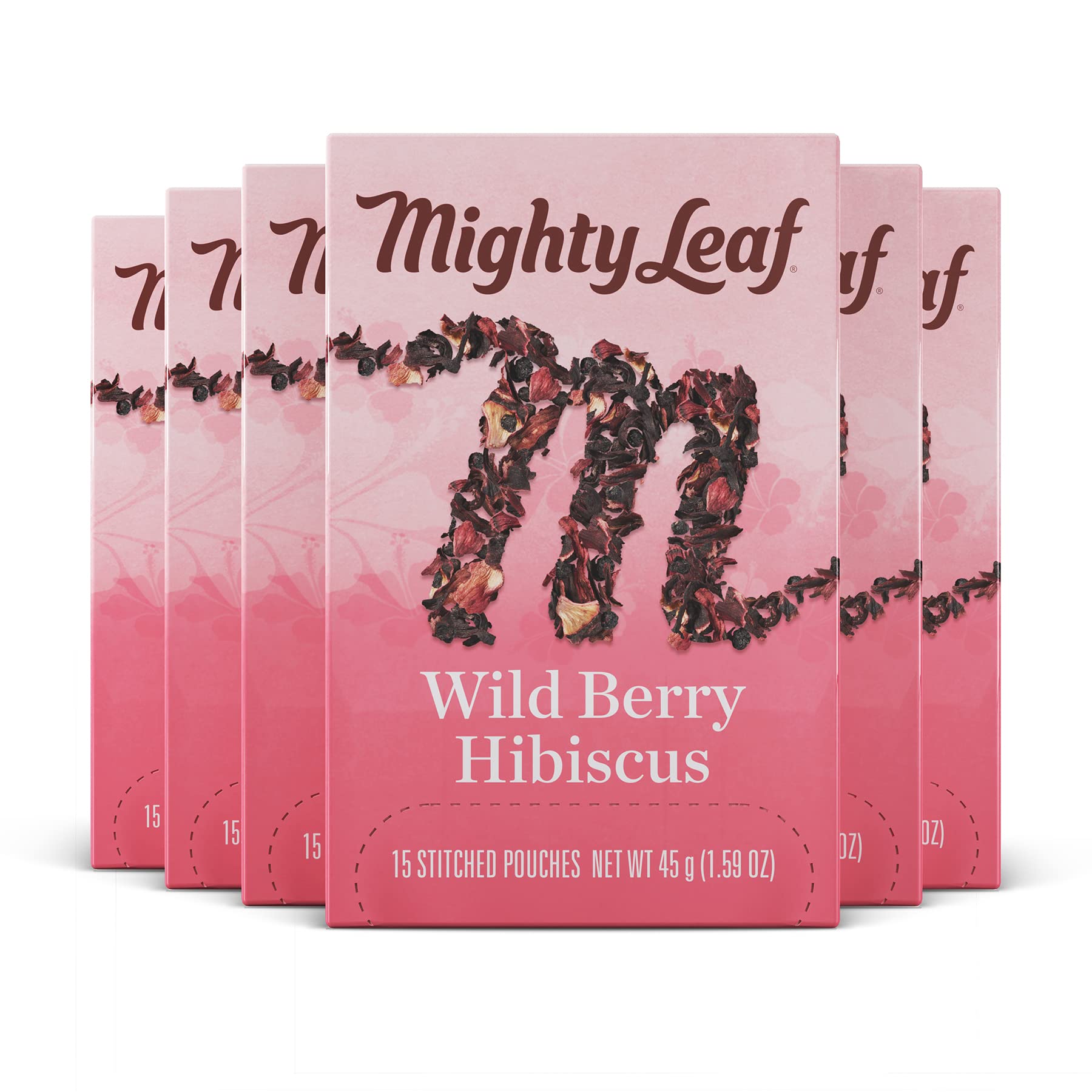 Mighty Leaf Wild Berry Hibiscus Herbal Tea Bags - Caffeine-Free with Elderberry, Blueberry & Strawberry Flavors - 90 Count (6x15 Bags) | Perfect for Relaxation, Afternoon Tea & Immune Support