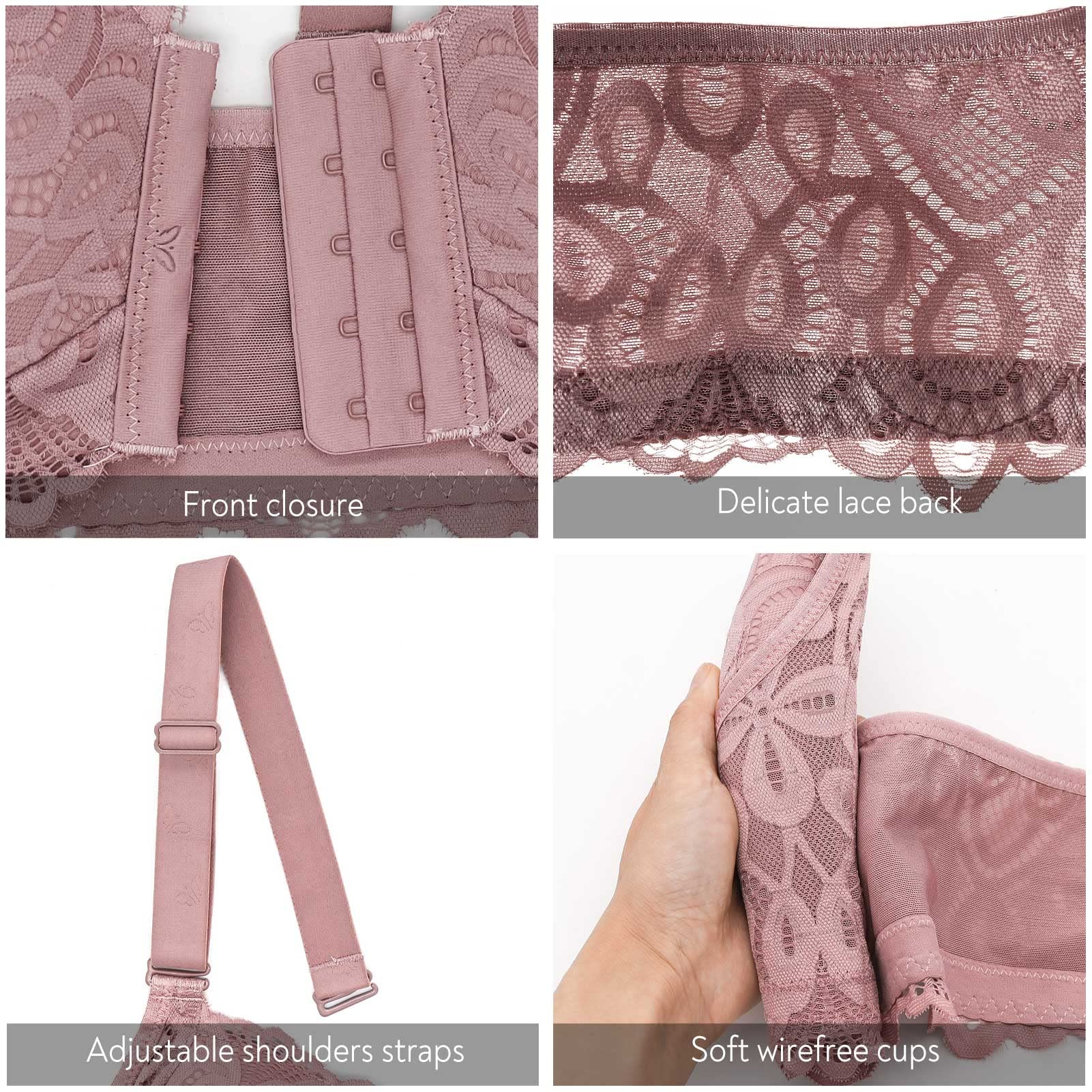 FallSweet Wireless Front Close Comfort Bra for Women - Lace Full Coverage Brassiere - Perfect for Daily Wear, Yoga & Lounge