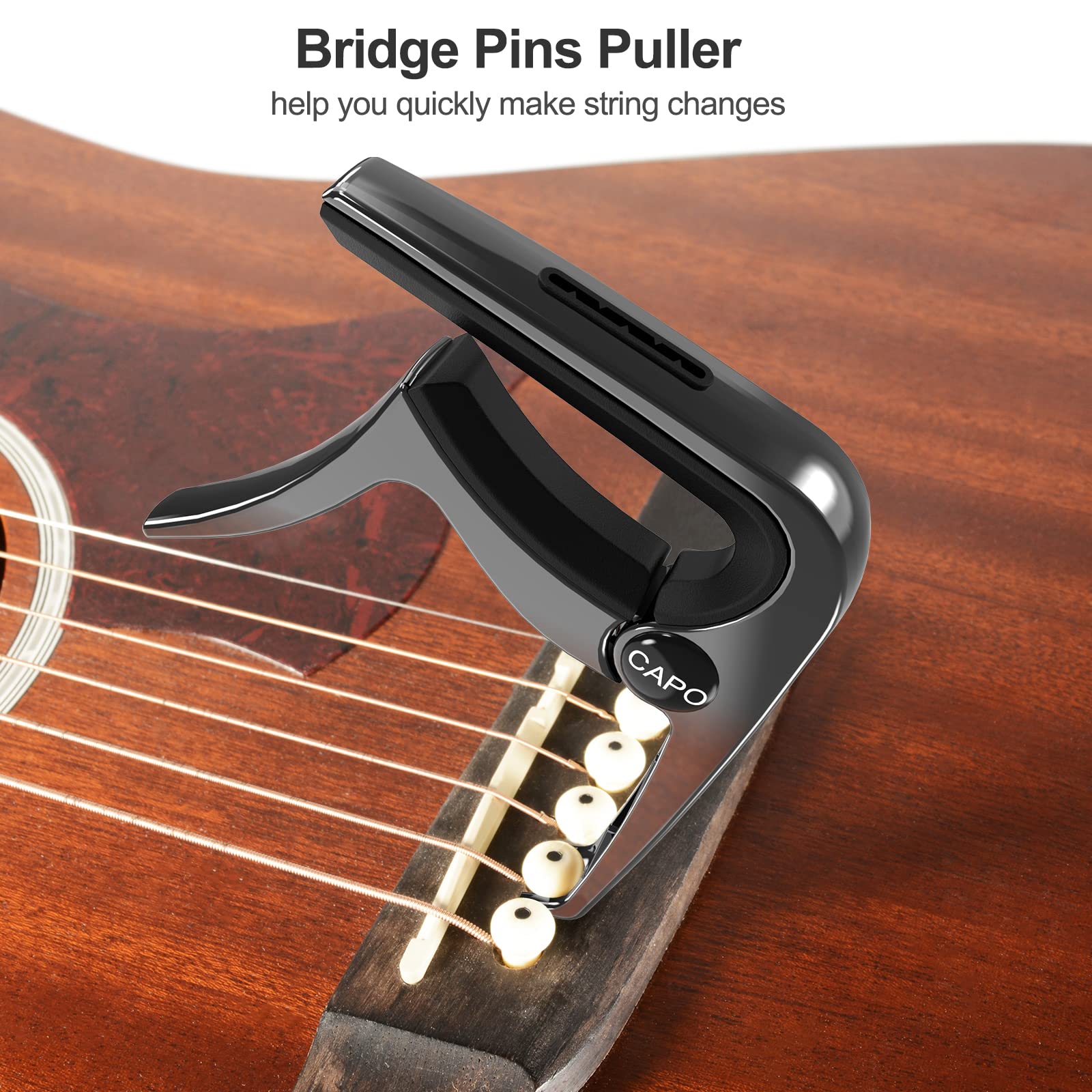 Dulphee 3-in-1 Guitar Capo with Pick Holder & Free Picks - Universal Clamp for Acoustic, Electric Guitars, Ukulele, Mandolin, Banjo - Perfect for Live Performances, Practice & Studio Recording