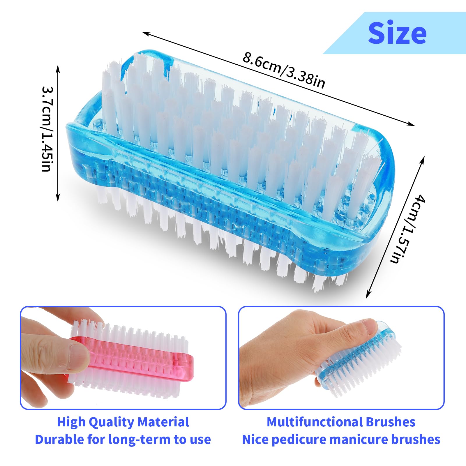 Double Sided Nail Clean Up Brush with Stiff Nylon Bristles - Professional Cuticle & Nail Cleaning Tool for Manicures & Pedicures - Perfect for Men & Women (2 Pack, Red & Blue) - Ideal for Salon, Home & Travel Nail Care