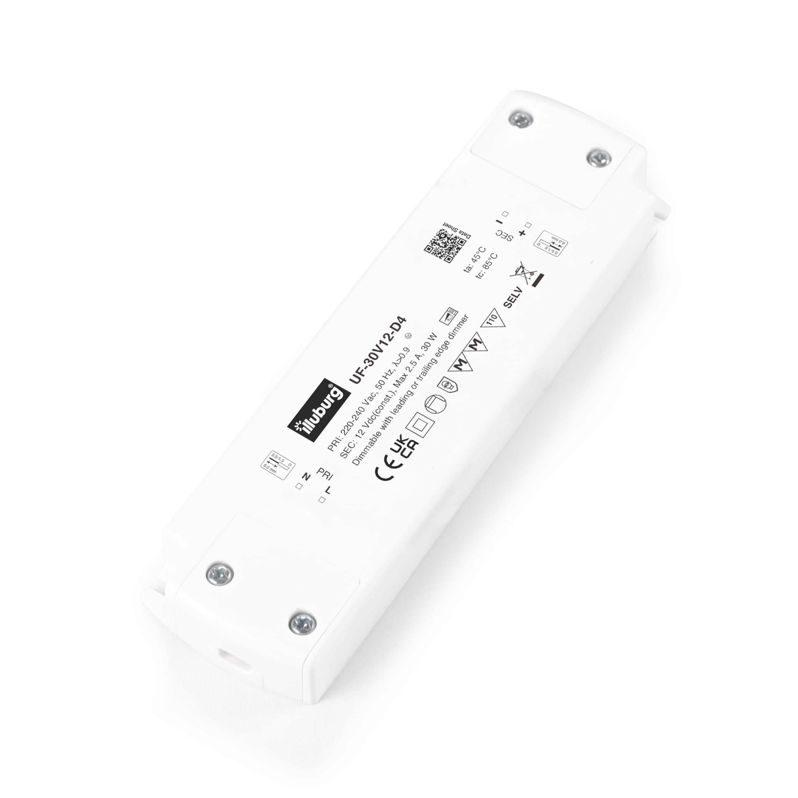 illuburg 12V Dimmable LED Transformer for LED Strip Lights - Triac Compatible, 6W-30W Power Supply Driver - Perfect for Home, Office, and Commercial Lighting