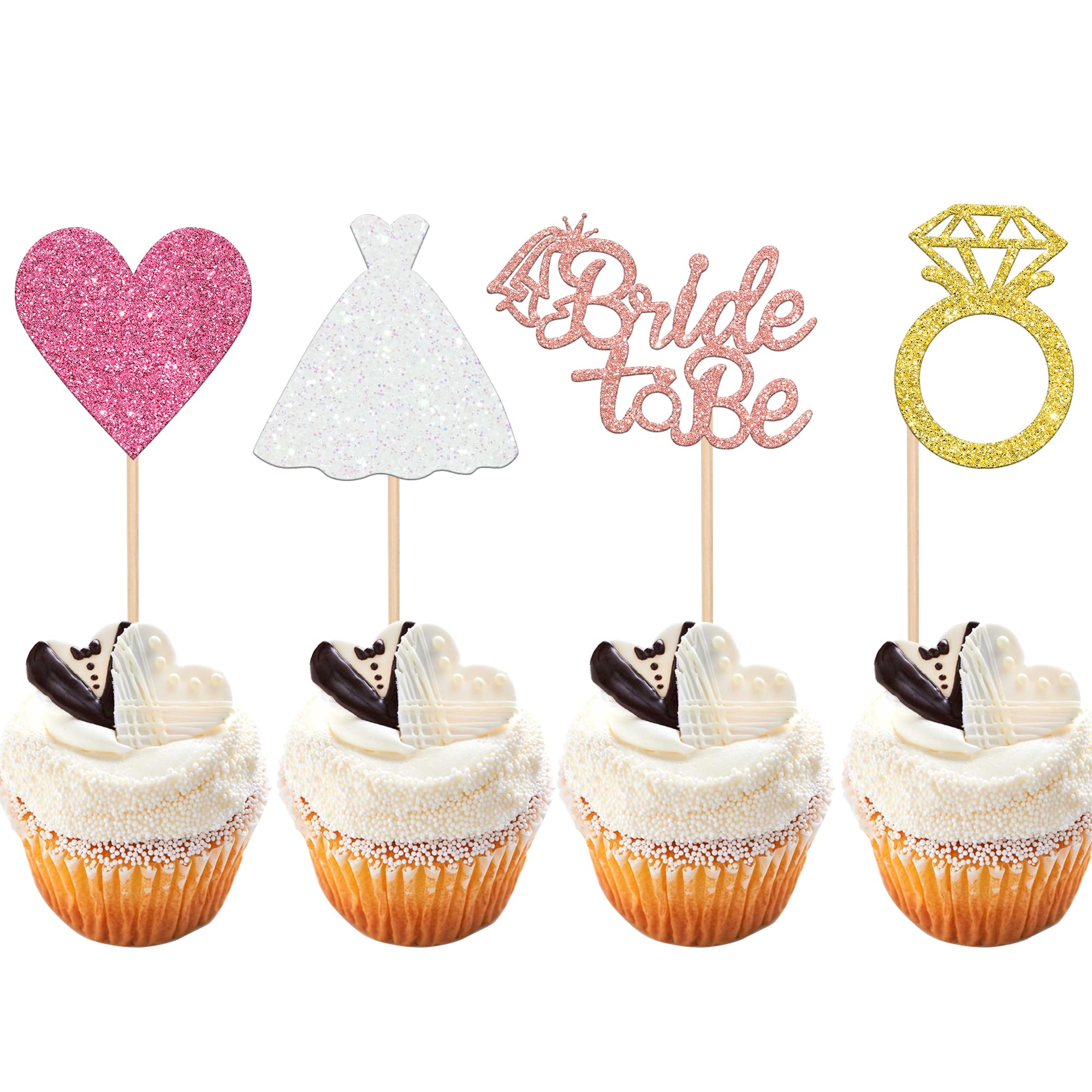 24 PCS Bride to Be Cupcake Toppers with Heart Ring Dress - Bridal Shower, Wedding & Bachelorette Party Cake Decorations - Colorful Cupcake Picks for Engagement & Bridal Showers