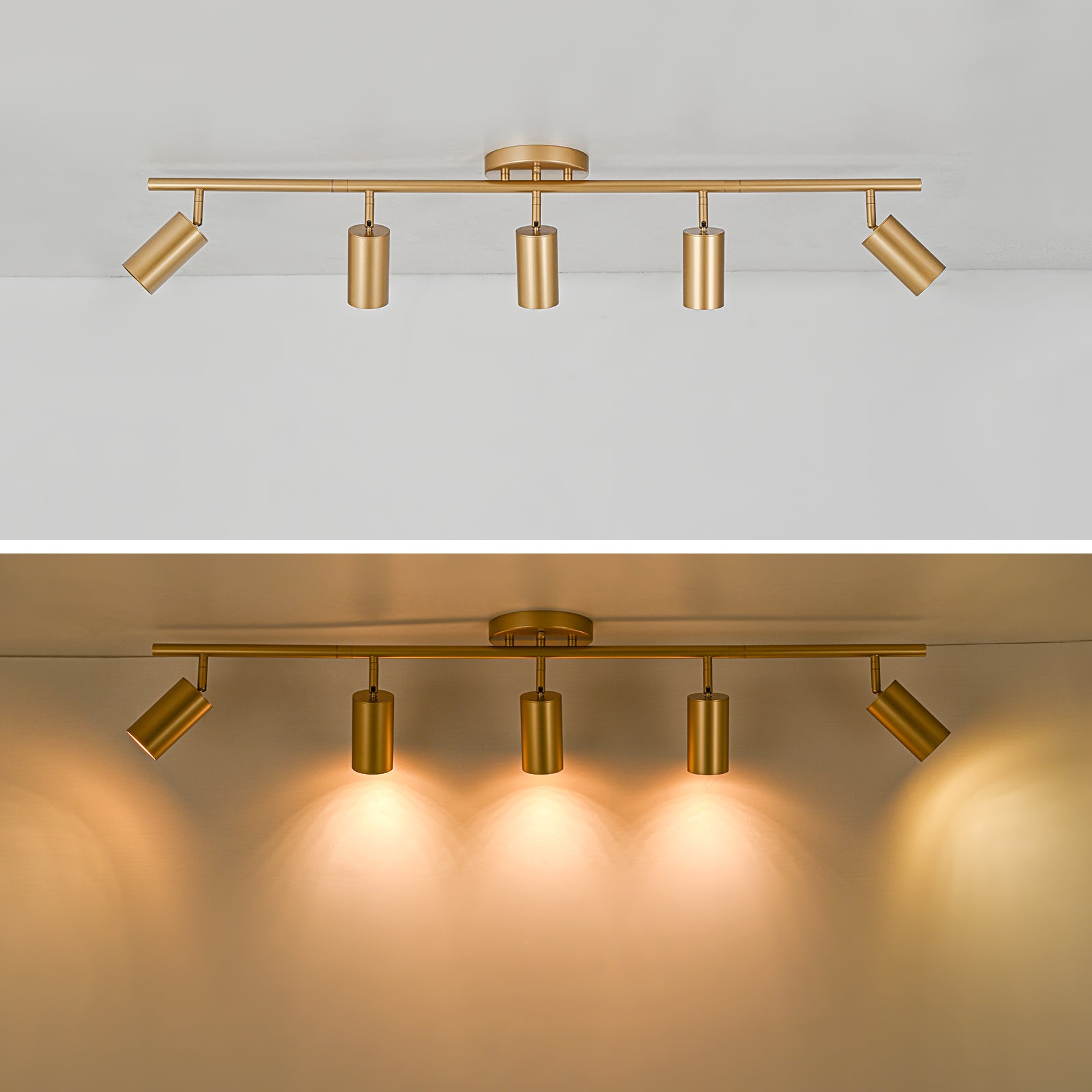 Glowlings 5-Light Modern 44-Inch Wide Brass Linear Flush Mount Ceiling Spotlight LED Track Lighting - Perfect for Kitchen, Dining Room, and Living Room Ambient Lighting