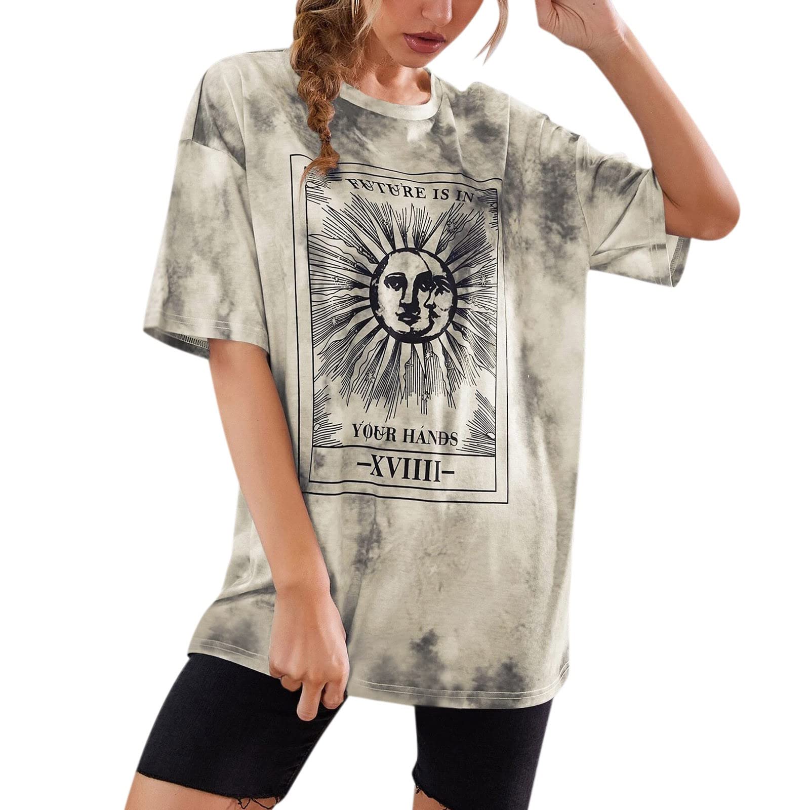 **Women's Oversized Drop Shoulder Casual T-Shirt - Short Sleeve Printed Blouse for Everyday Wear, Street Style & Summer Outfits**
