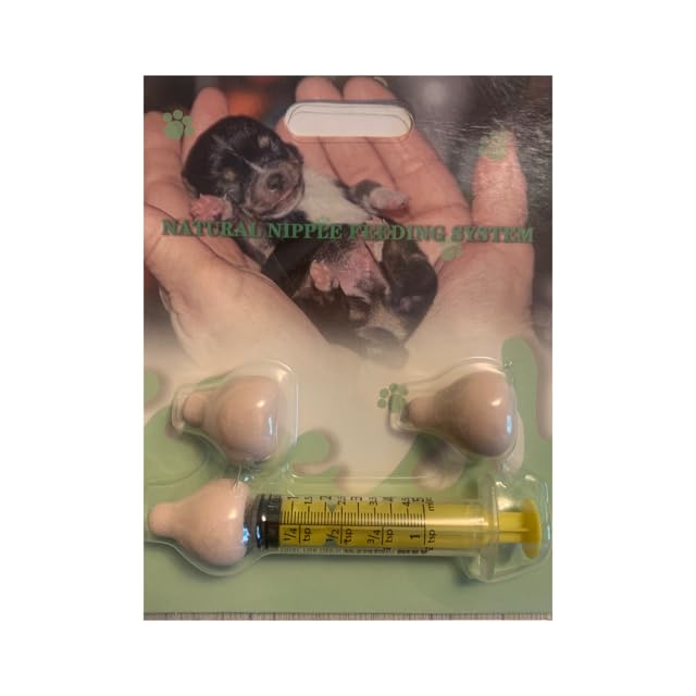 Natural Nipple Nurser for Puppies & Small Animals - 6-Pack Pet Feeding Nipple with Syringe, Newborn Puppy Bottle Feeder for Nursing - Ideal for Whelping Supplies, Orphaned Pets & Veterinary Care (Small Size)