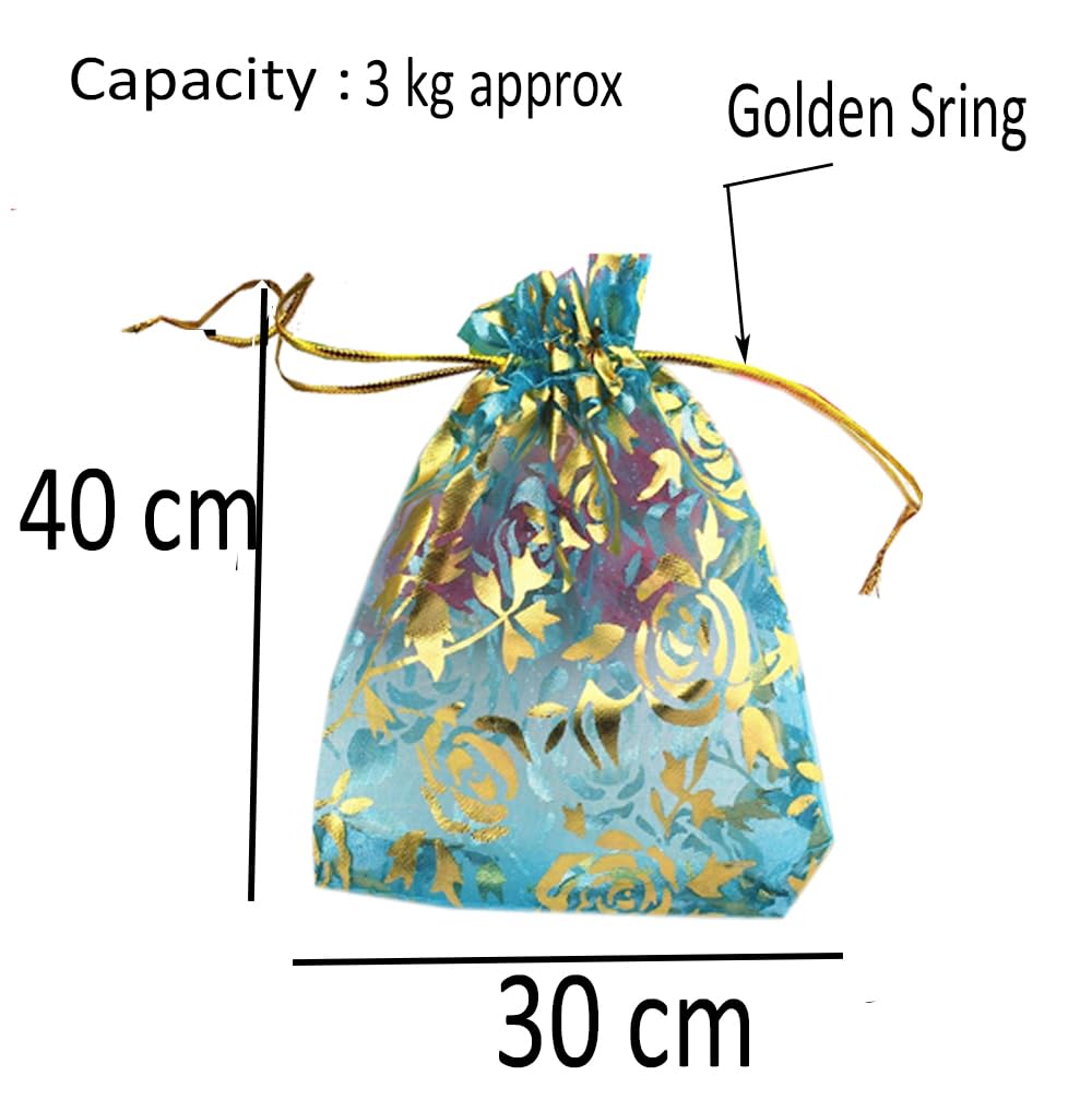 20 Pack Brown Leaf Printed Transparent Organza Gift Bags - Elegant Jewelry Pouches for Wedding, Diwali, Rakhi & Party Favors | Perfect for Gifting, Jewelry Storage & Special Occasions