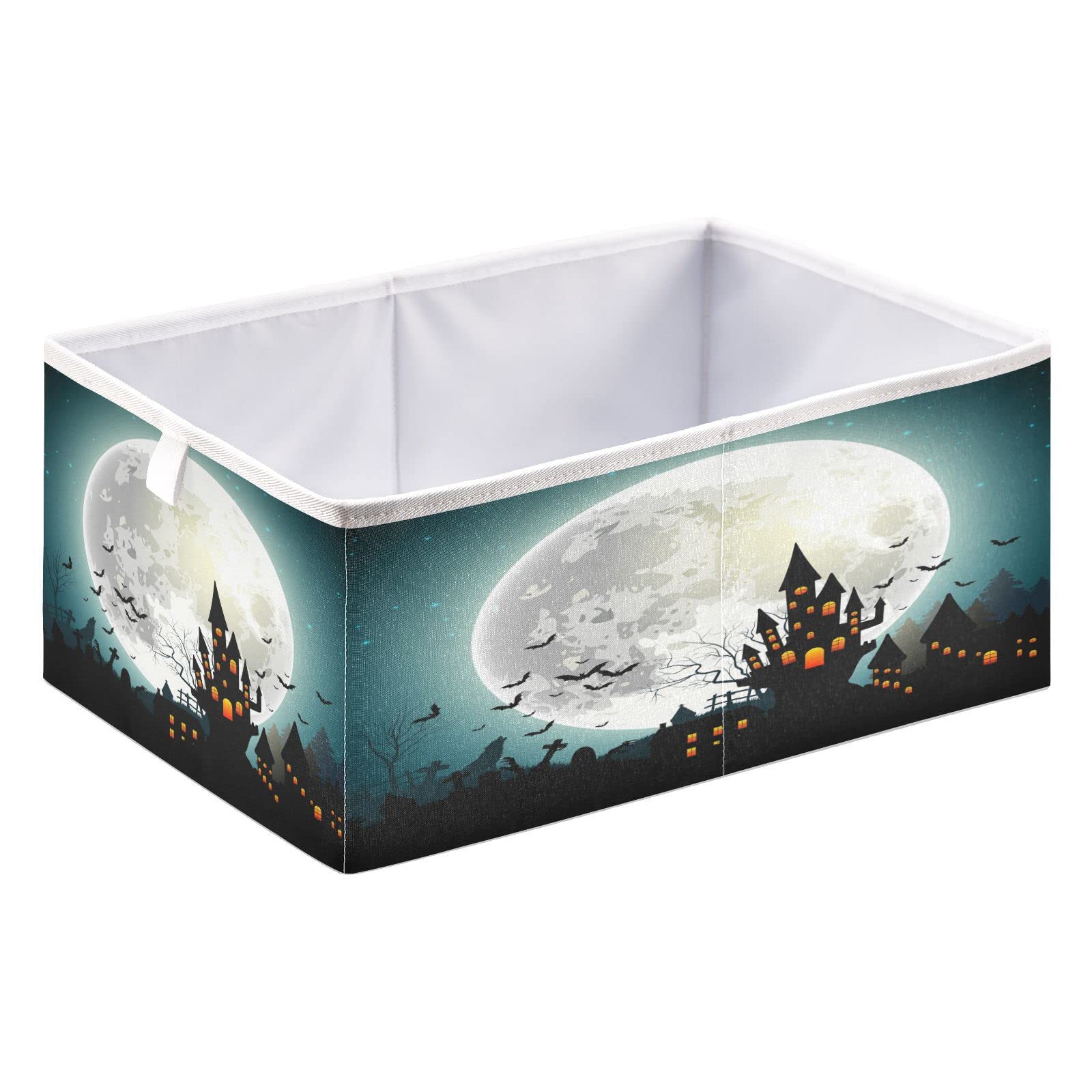 Halloween Castle Full Moon Foldable Storage Baskets - 16 x 11 Inch Collapsible Shelf Organizer for Toys, Books, Clothes & Pantry - Perfect for Home, Office & Closet Organization | Spooky Home Decor & Party Storage
