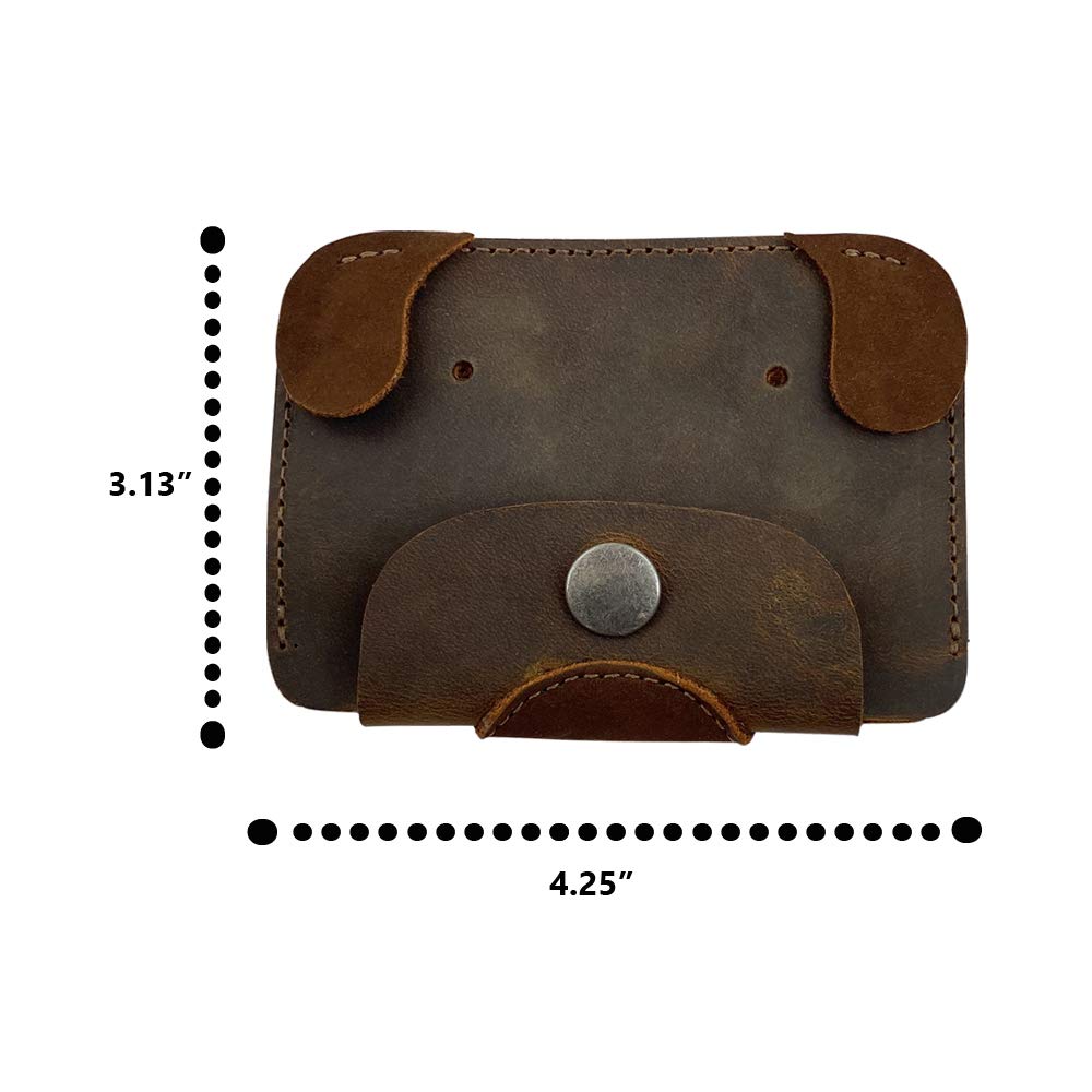 Premium Full Grain Leather Dog Head Wallet - Handmade TACO DOG Wallet in Bourbon Brown for Men & Women | Perfect for Everyday Use, Travel & Gifts