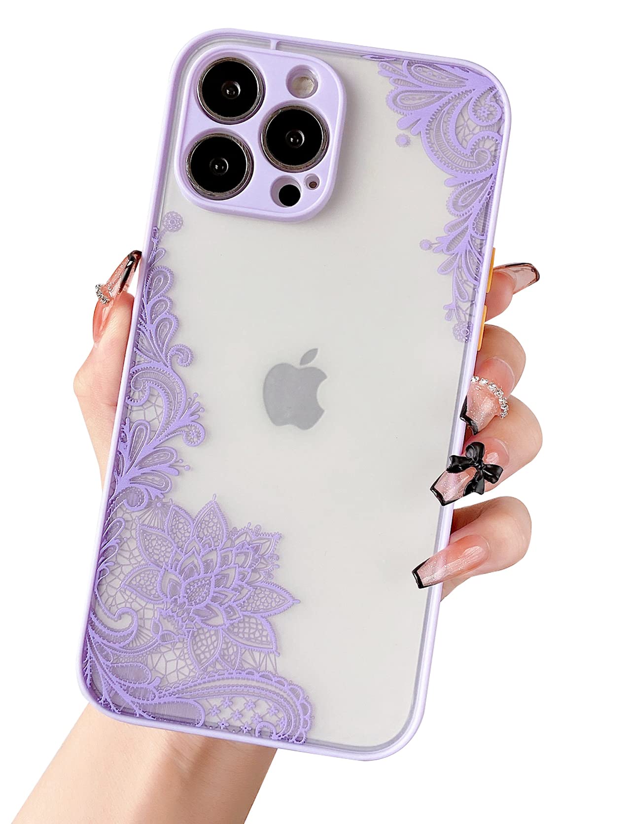 Jmltech iPhone 13 Pro Max Case - Clear Frosted Hard Back Slim Thin Cute Silicone Protective Cover with Flower Mandala Design | Camera Protection | Women's Fashion Phone Case | Perfect for Daily Use, Work & Travel