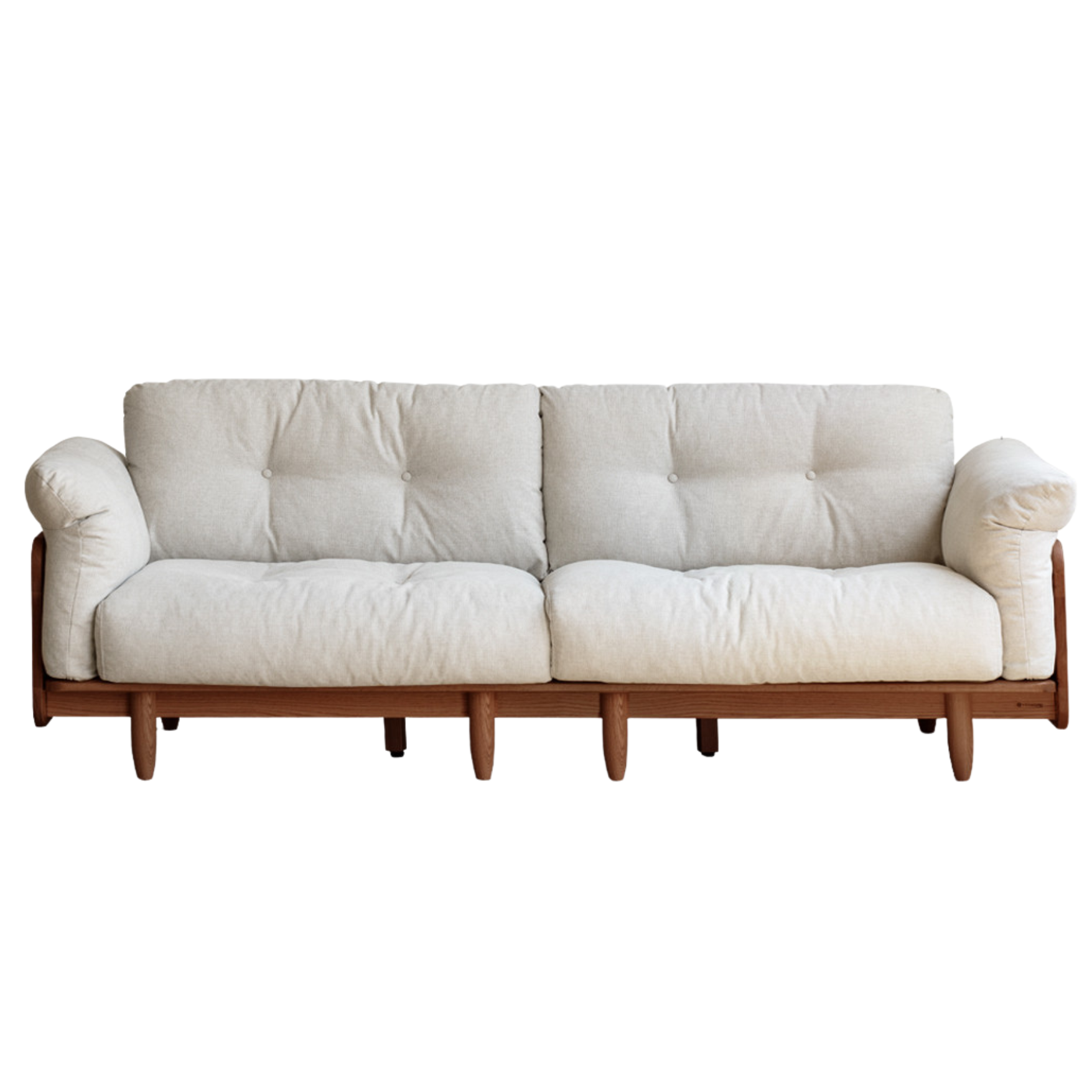 105.5x35.4x31.9 inch / 268x90.5x81cm / Rich dark walnut color/ fabric gravel white-pull point three-seater