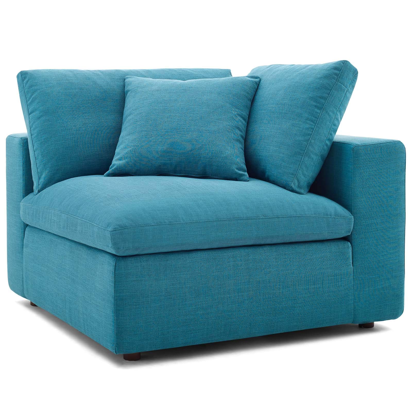 Modway Commix Down-Filled Overstuffed Upholstered Sectional Sofa Corner Chair in Teal - Modern Living Room Furniture for Small Spaces, Apartment Lounge & Cozy Home Decor