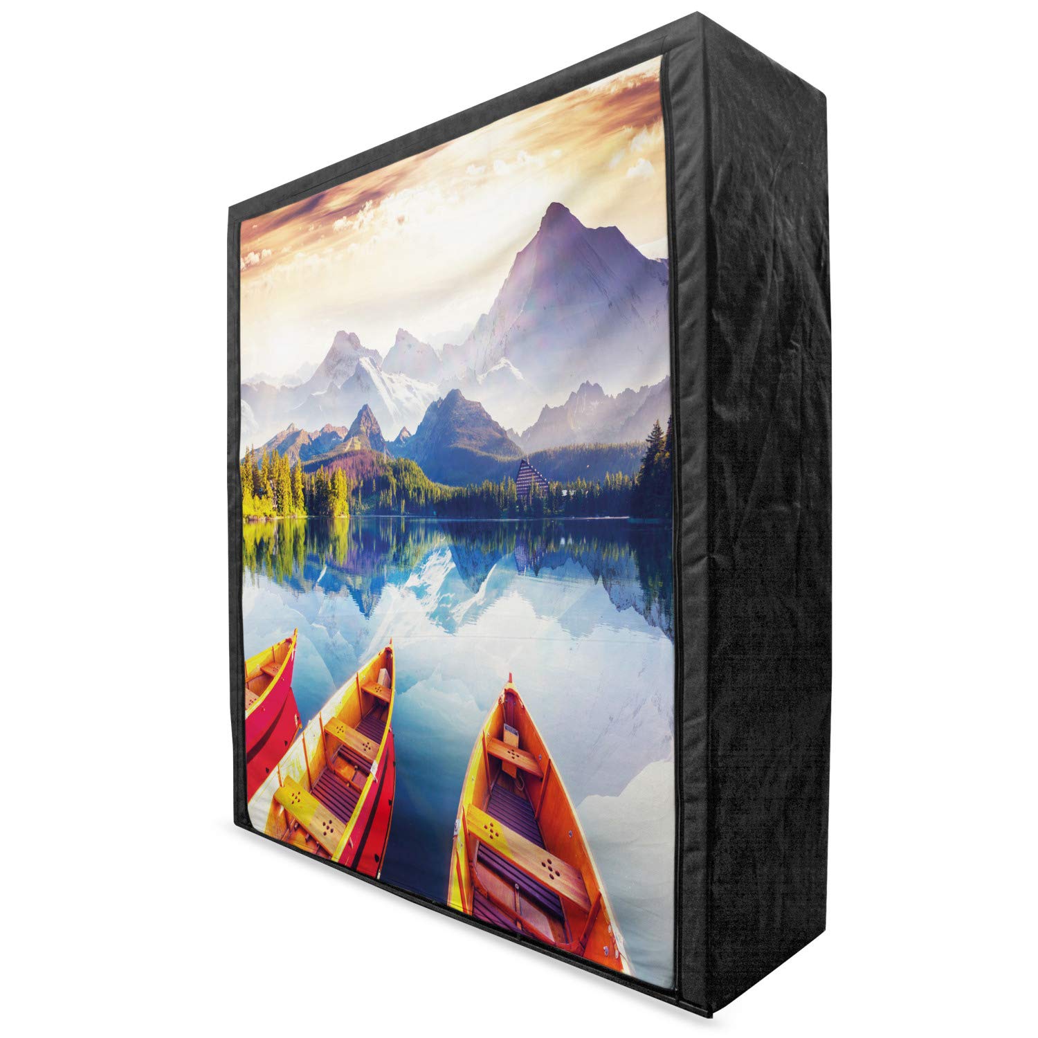 Ambesonne Portable Fabric Wardrobe with Majestic Mountain & Lake Landscape Design - 59