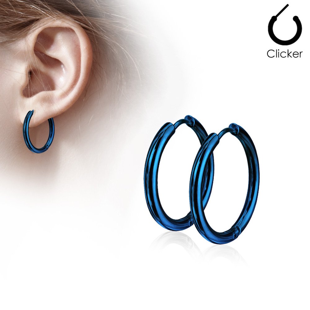 316L Stainless Steel Hinge Hoop Earrings for Women - Blue Seamless Circle Earrings for Daily Wear, Work & Special Occasions