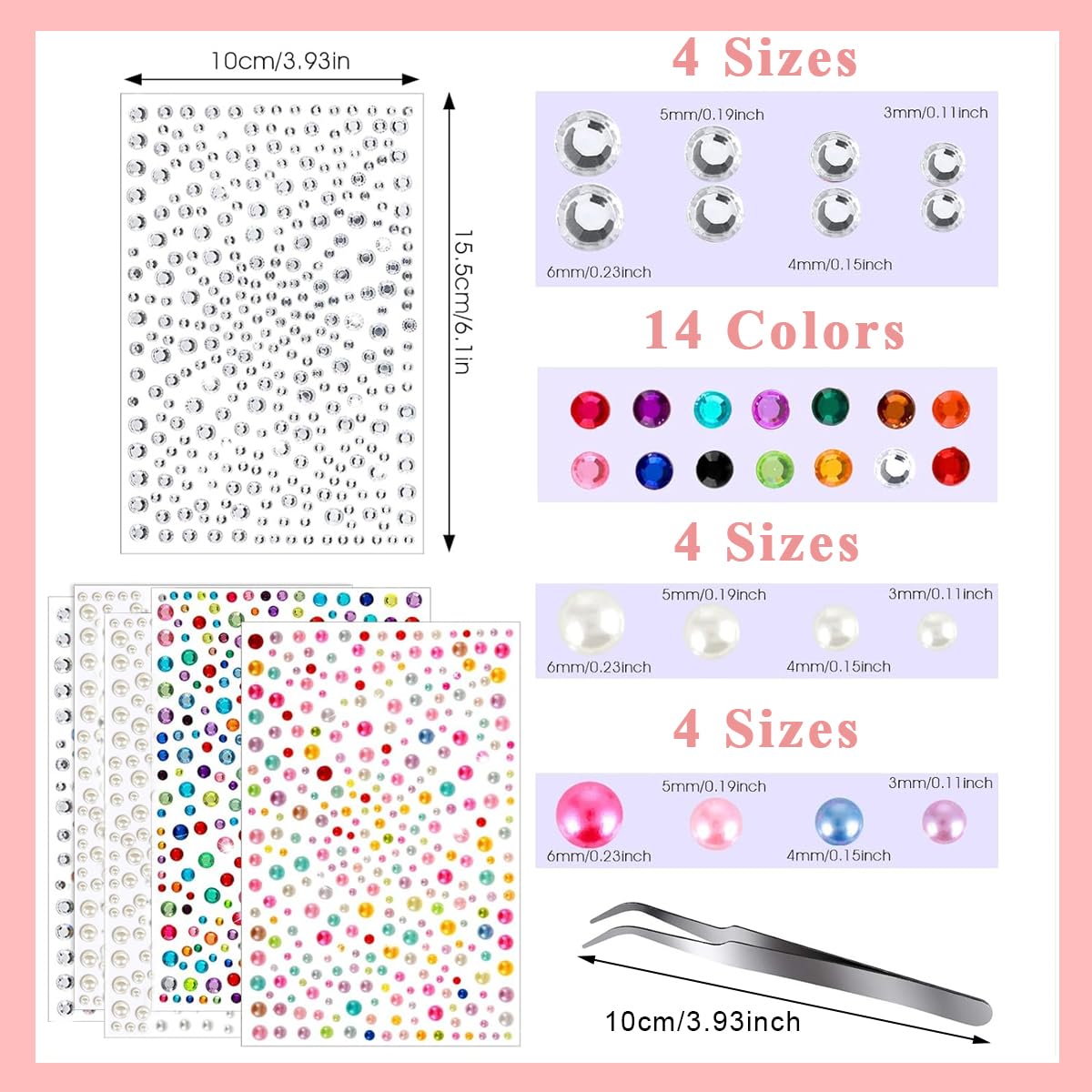 MAYCREATE® Rhinestone Face Stickers - 6 Sheets Pearl Nail Gems for Women | DIY Craft Stone Stickers | Glitter Face & Hair Decorations | Makeup, Nail Art, Scrapbooking Supplies | Perfect for Parties, Weddings, Photo Shoots & DIY Projects