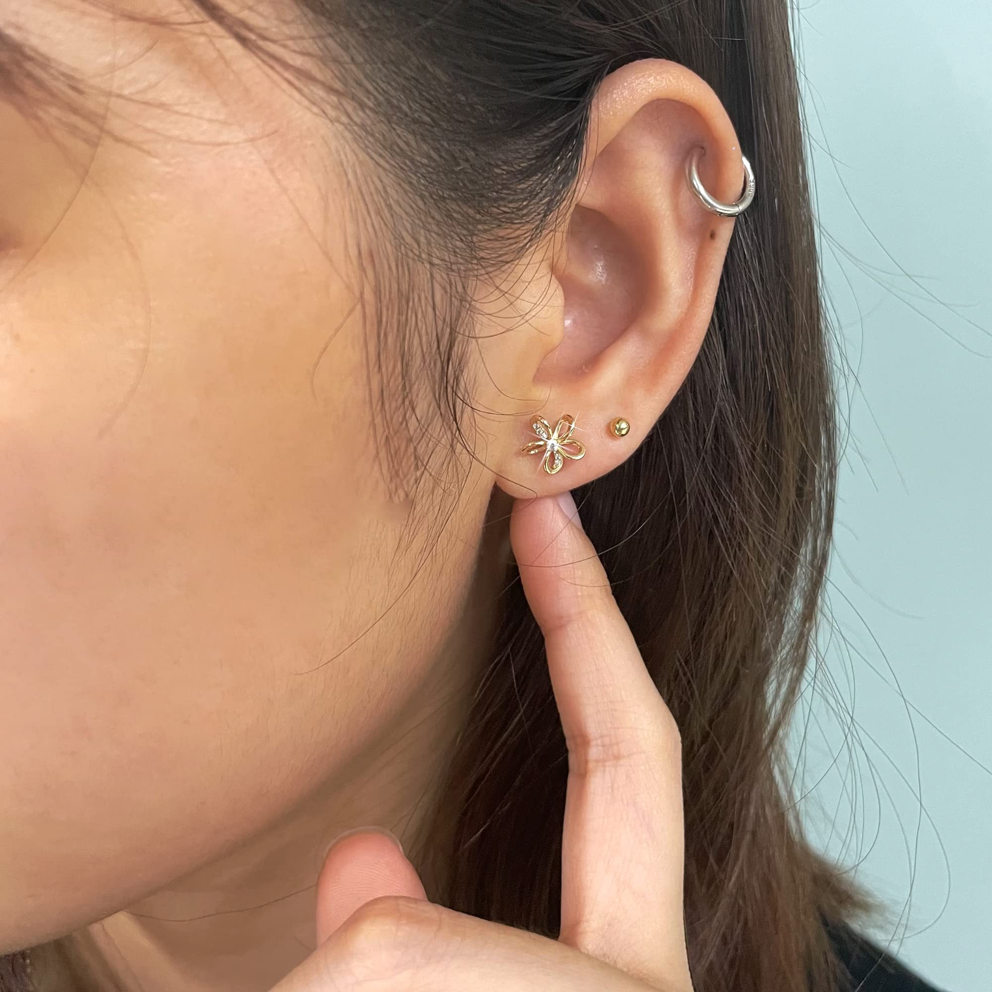 14K Yellow Gold Flower Stud Earrings for Women - AAAAA CZ Small Stud Earrings Jewelry - Perfect for Everyday Wear, Gift Giving & Special Occasions