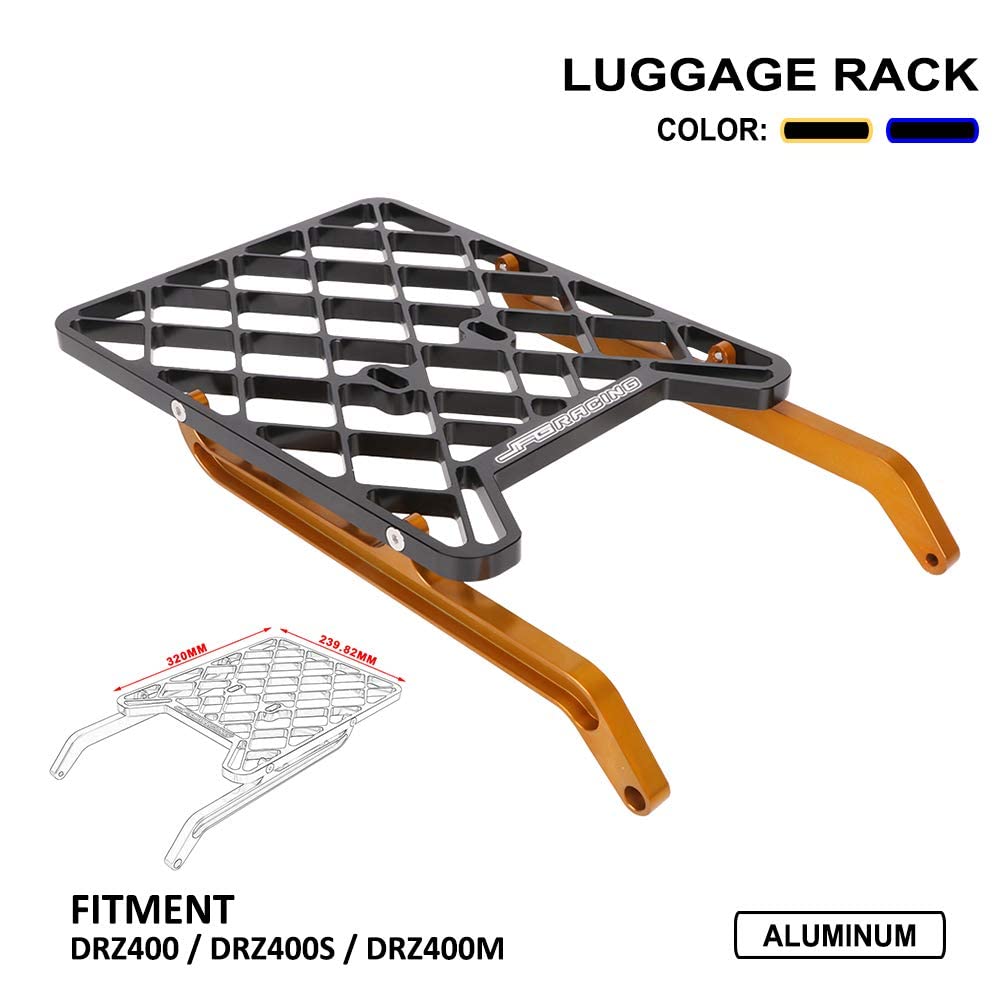 JFG RAICNG DRZ400 Luggage Rack - Heavy Duty CNC Motorcycle Top Rack for Suzuki DRZ400/DRZ400S/DRZ400SM & Kawasaki KLX400/KLX400S (All Years) - Gold - Perfect for Adventure Riding & Off-Road Travel Accessories