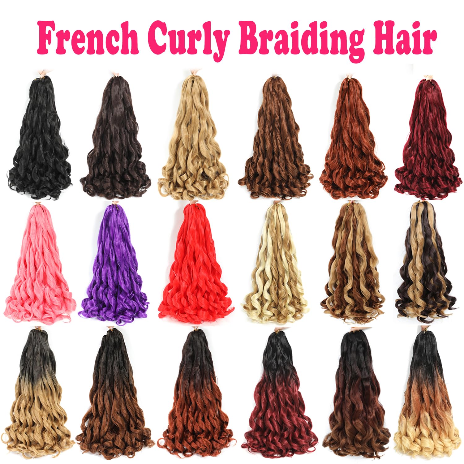 24 Inch French Curly Braiding Hair - Pre-Stretched Bouncy Synthetic Hair Extensions for Black Women | 2 Packs (27 Strands) | Perfect for Protective Styles, Box Braids & Boho Looks