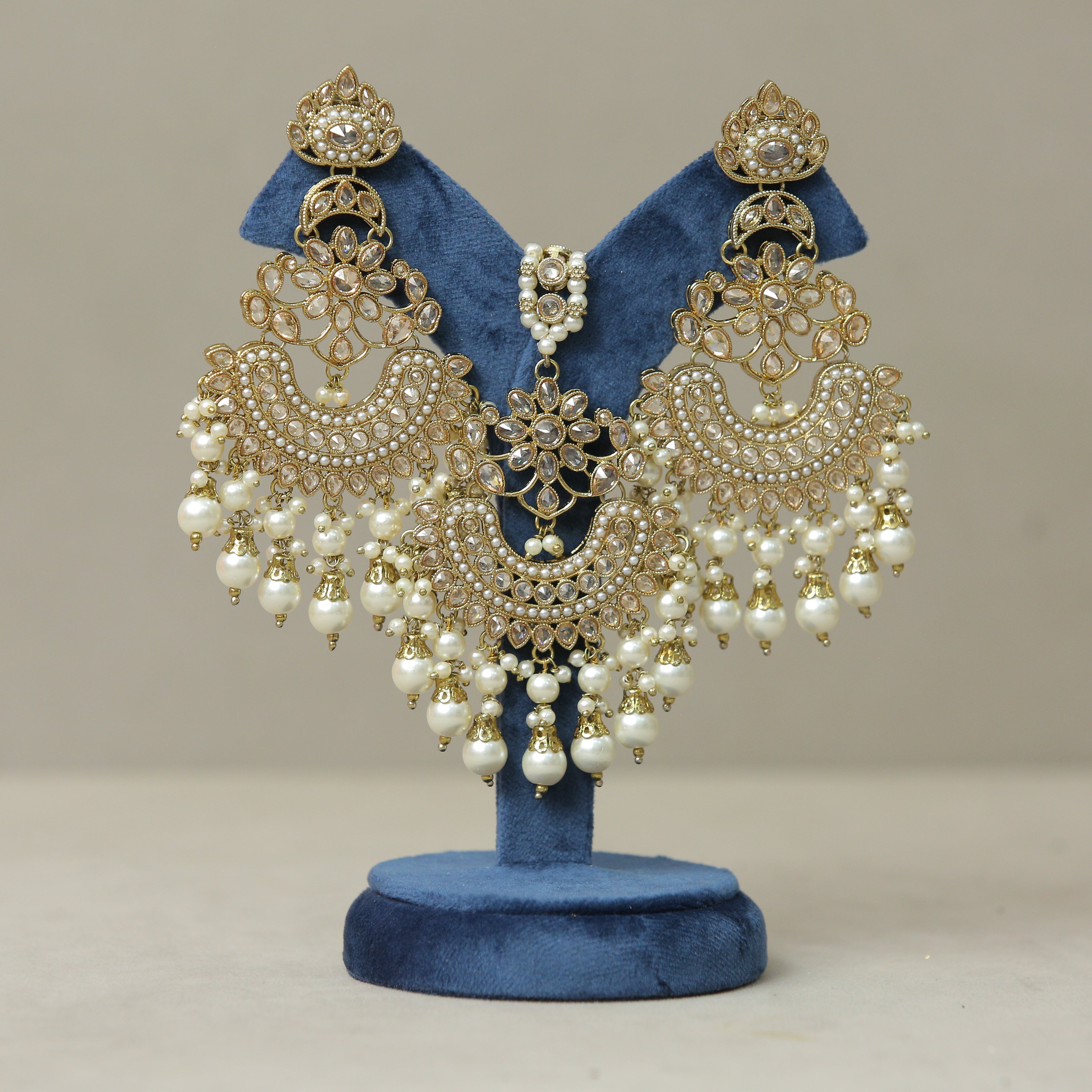 Anavi Polki Earrings and Tikka Set - Traditional Indian Bridal Jewelry for Weddings, Festivals & Special Occasions