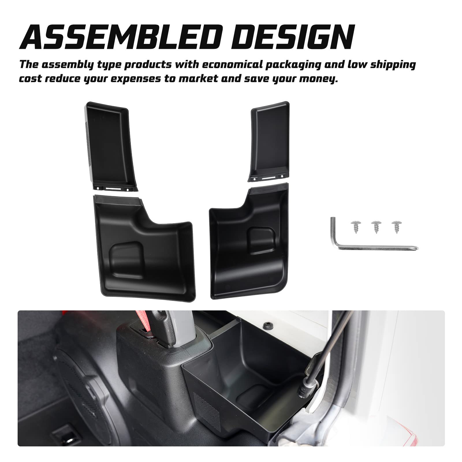 Kiwi Master Wheel Well Storage Trunk Organizers for 2018-2023 Jeep Wrangler JL - Rear Storage Bin Box Tray, Interior Accessories Parts (Left & Right Side, Pair, Black) - Perfect for Road Trips, Camping & Off-Road Adventures
