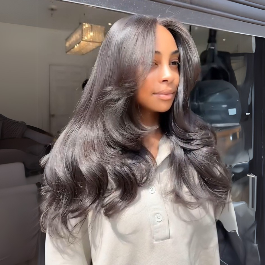 Eullair Body Wave Pre Cut Lace Human Hair Wig - Butterfly Layered Cut Loose Wavy Wig with Curtain Bangs | Natural Look for Daily Wear, Cosplay & Special Occasions