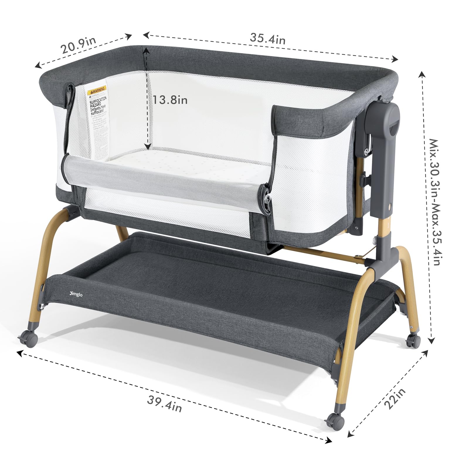 3 in 1 Baby Bassinet with Comfy Mattress - Adjustable Height, Portable Folding Crib with Wheels for Newborns | Bedside Sleeper, Rocking Bassinet for Nursery & Travel | Perfect for Co-Sleeping, Night Feeding & Room Sharing