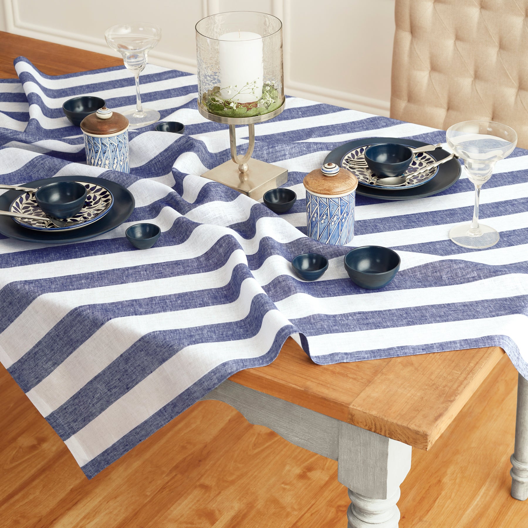 Stylish Cabana Stripe Table Throw - Waterproof Outdoor Picnic & Beach Dining Tablecloth - Perfect for Patio, Garden, and Summer Parties