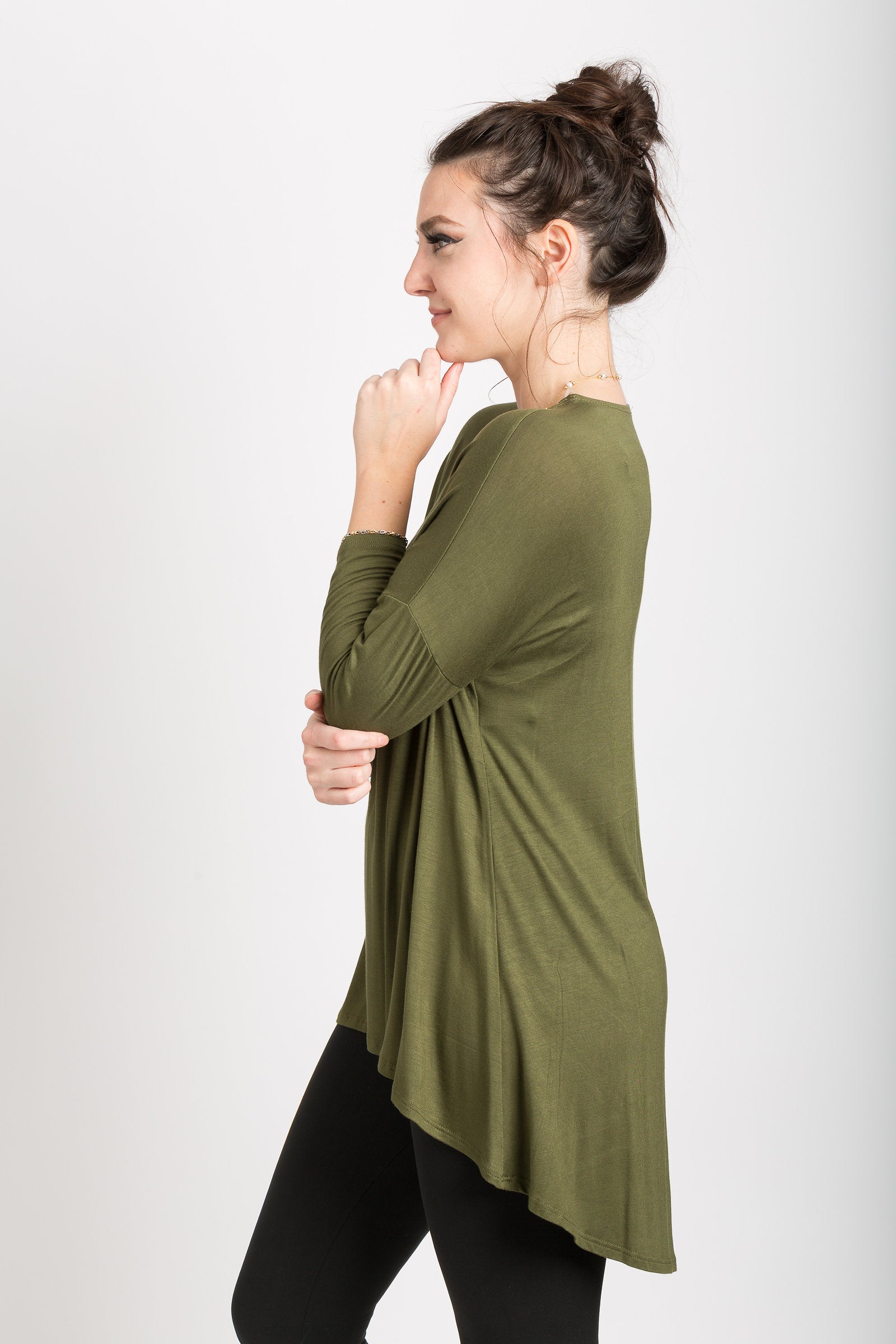 Stylish 3/4 Sleeve High-Low Drop Shoulder Tunic Top for Women | Flattering Asymmetrical Hem | Perfect for Casual Outings, Office Wear & Date Nights