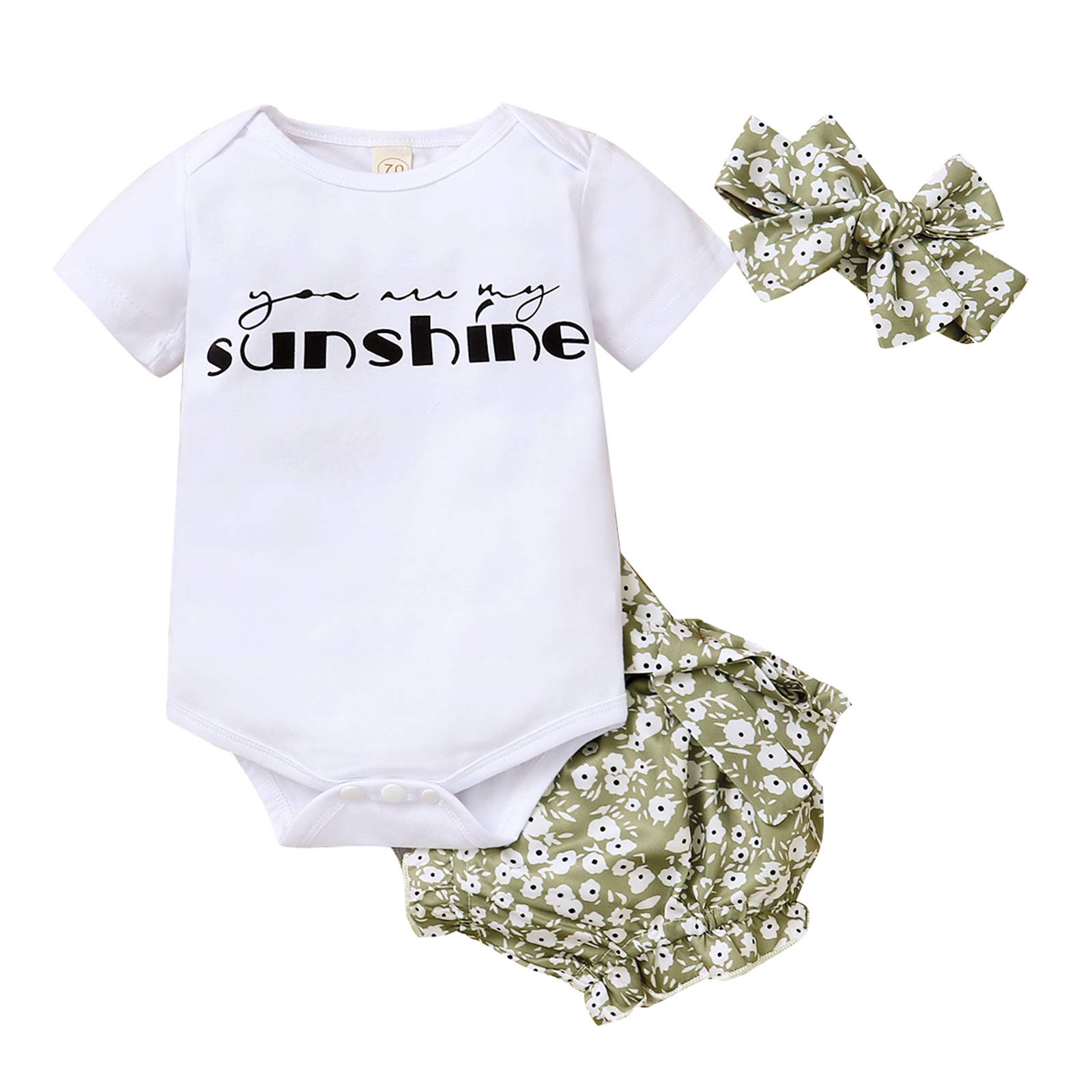 Camidy Toddler Baby Summer Outfit - Short Sleeve Romper with Floral Shorts & Headband Set | Cute Playtime & Beachwear for Girls & Boys
