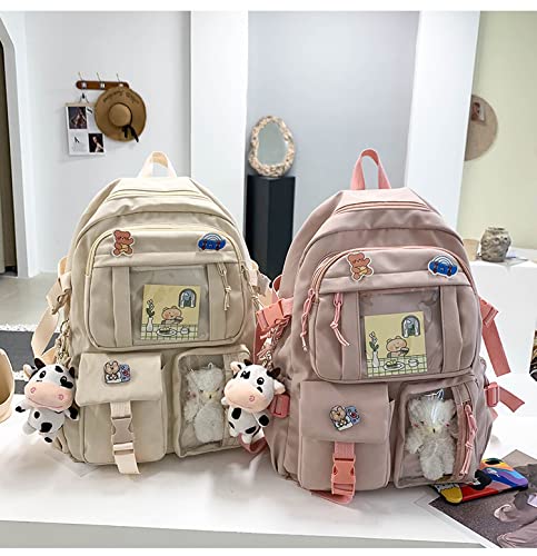 Kawaii Backpack for School - Cute Aesthetic Pink Backpack with Kawaii Pin & Accessories | Perfect for School, College, Anime Conventions & Daily Use