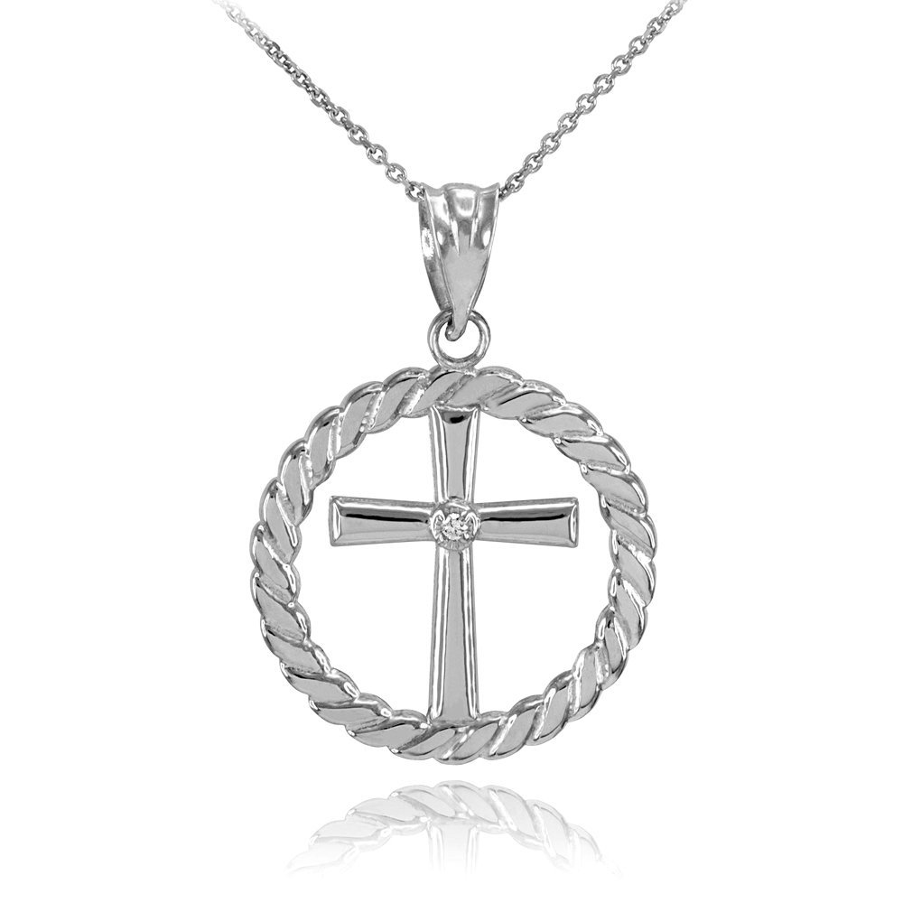 925 Sterling Silver Roped Circle Cross Pendant Necklace with CZ Stones | Religious Jewelry for Women | Perfect for Church, Weddings & Everyday Faith-Based Fashion