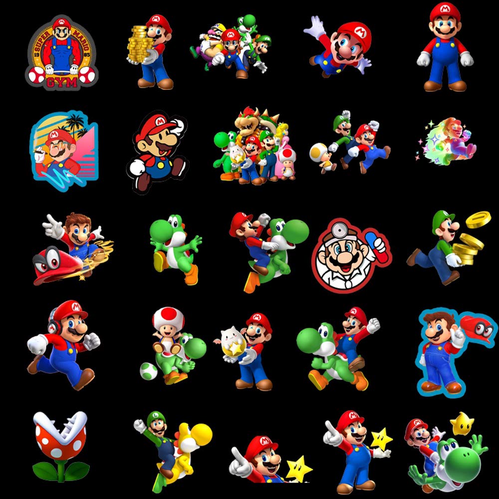 50PCS Mario Video Game & Anime Cartoon Waterproof Stickers - Durable Vinyl Decals for Water Bottles, Laptops, Cars, Notebooks - Perfect for Gifts, DIY Crafts & Personalizing Your Devices