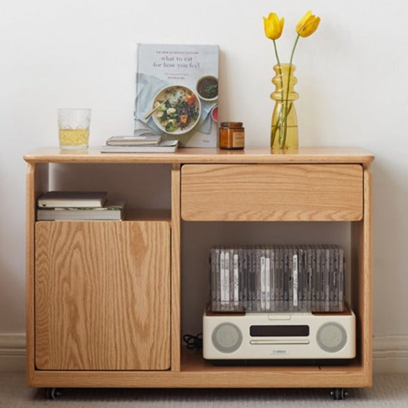 Solid Wood Mobile Side Table - Oak, Black Walnut, Ash - Small End Table for Living Room, Bedroom & Office Use
