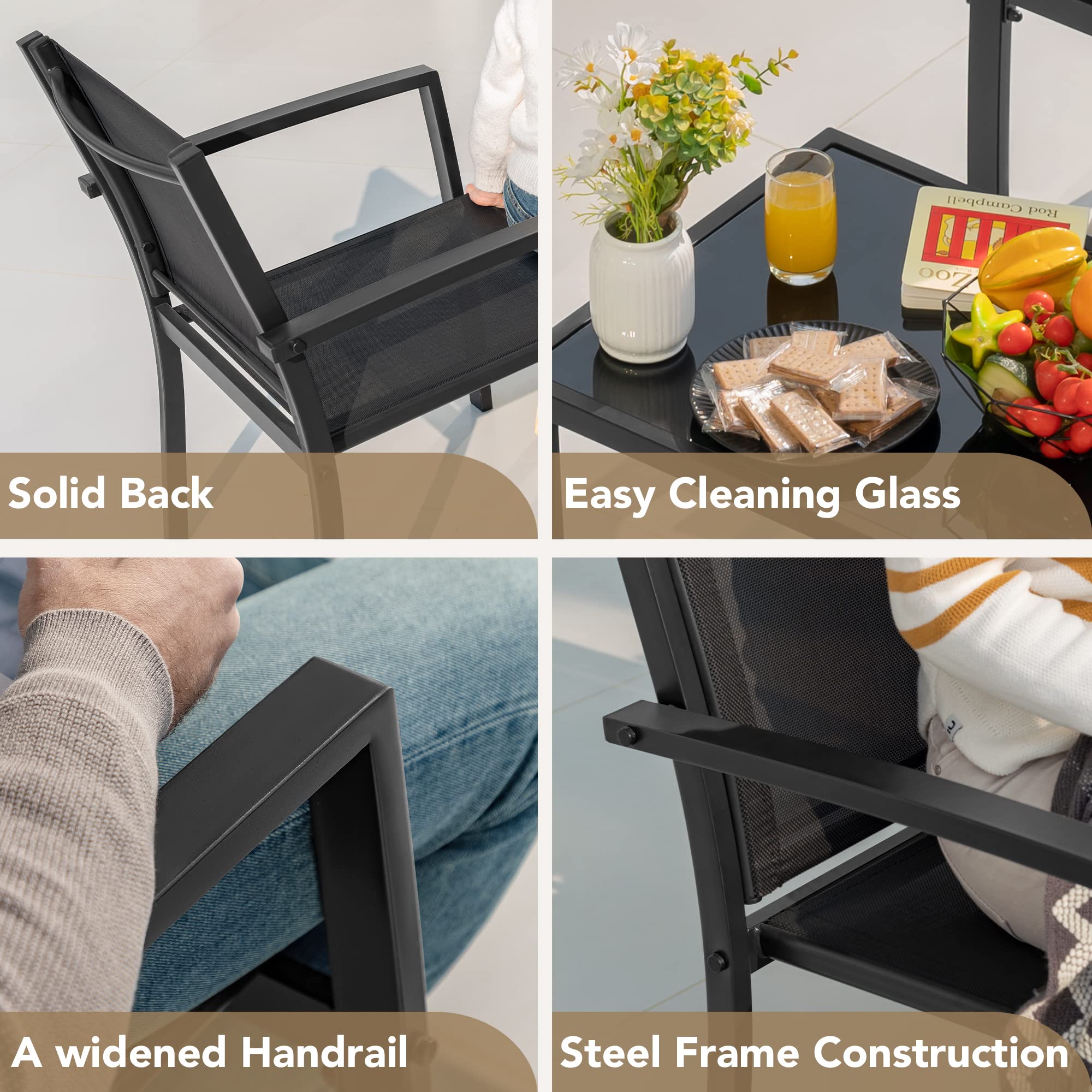 Devoko 4-Piece Outdoor Patio Furniture Set - Black Wicker Garden Conversation Set with Tempered Glass Coffee Table - Perfect for Poolside, Lawn, Porch & Backyard Relaxation