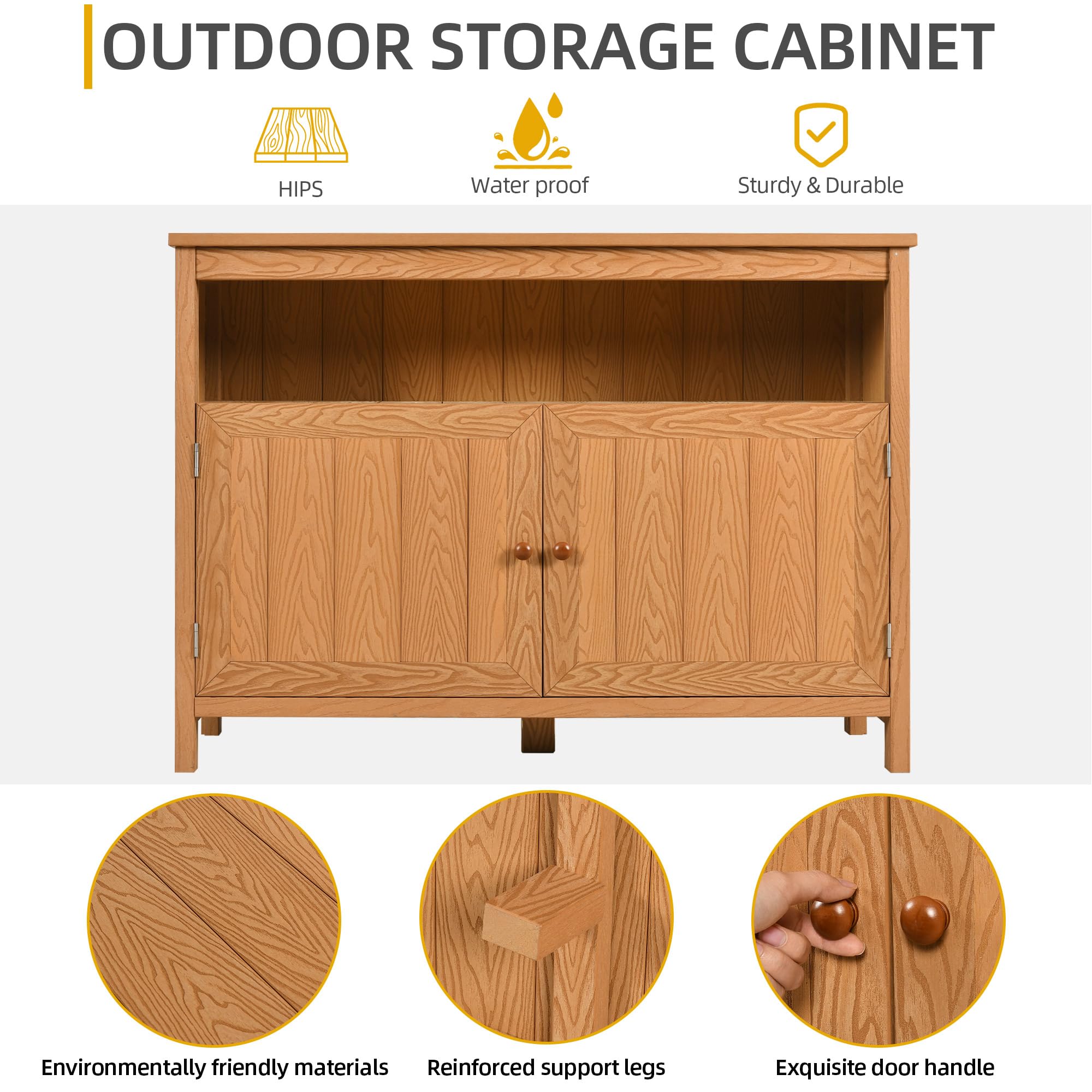 DWVO Poly Lumber Outdoor Sideboard Cabinet - Weather Resistant Patio Bar Table with Storage Shelves for Pool, Garden & Backyard - Brown - Perfect for Outdoor Entertaining and Storage